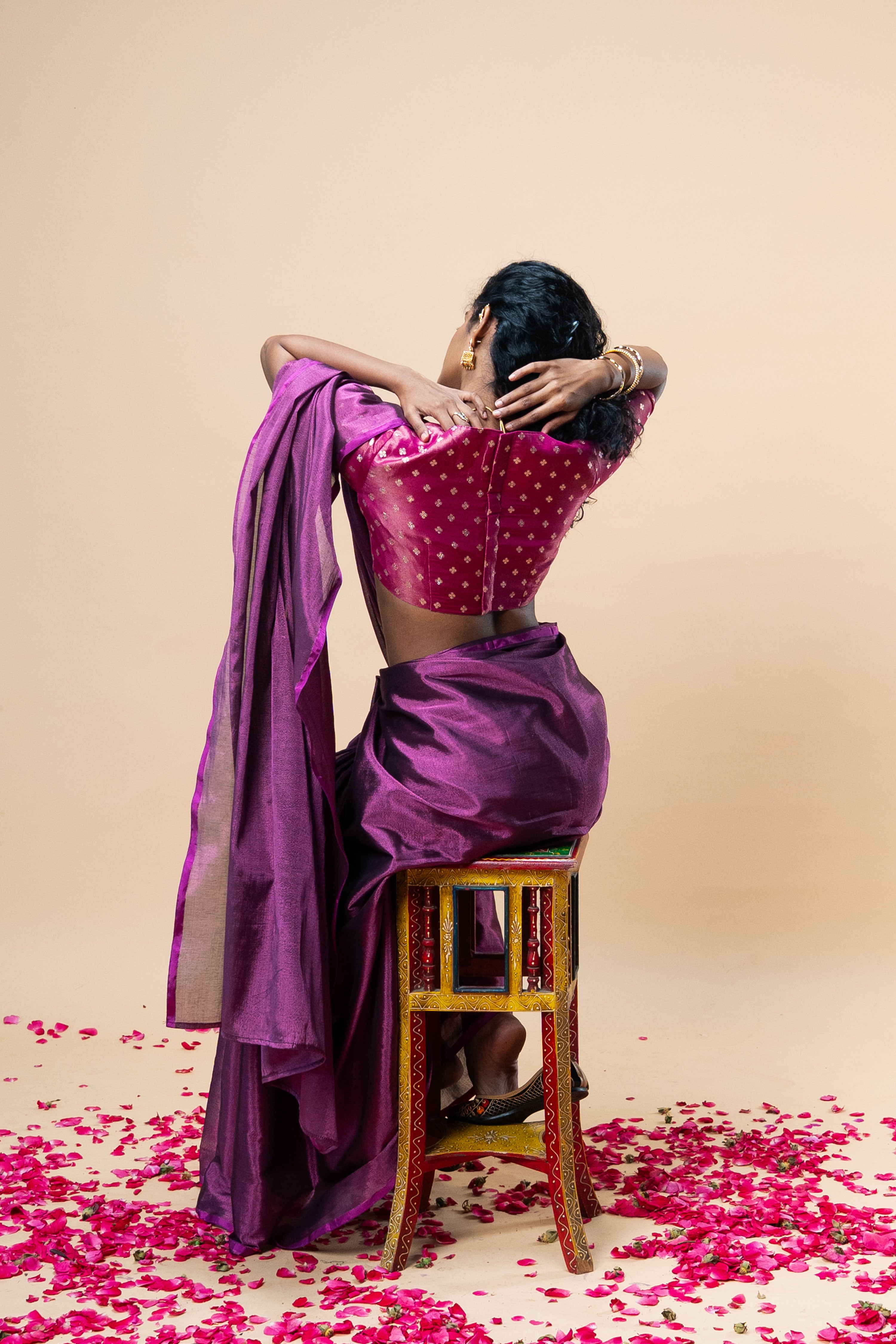 Jyotsna I Purple brocade silk blouse with glass neck