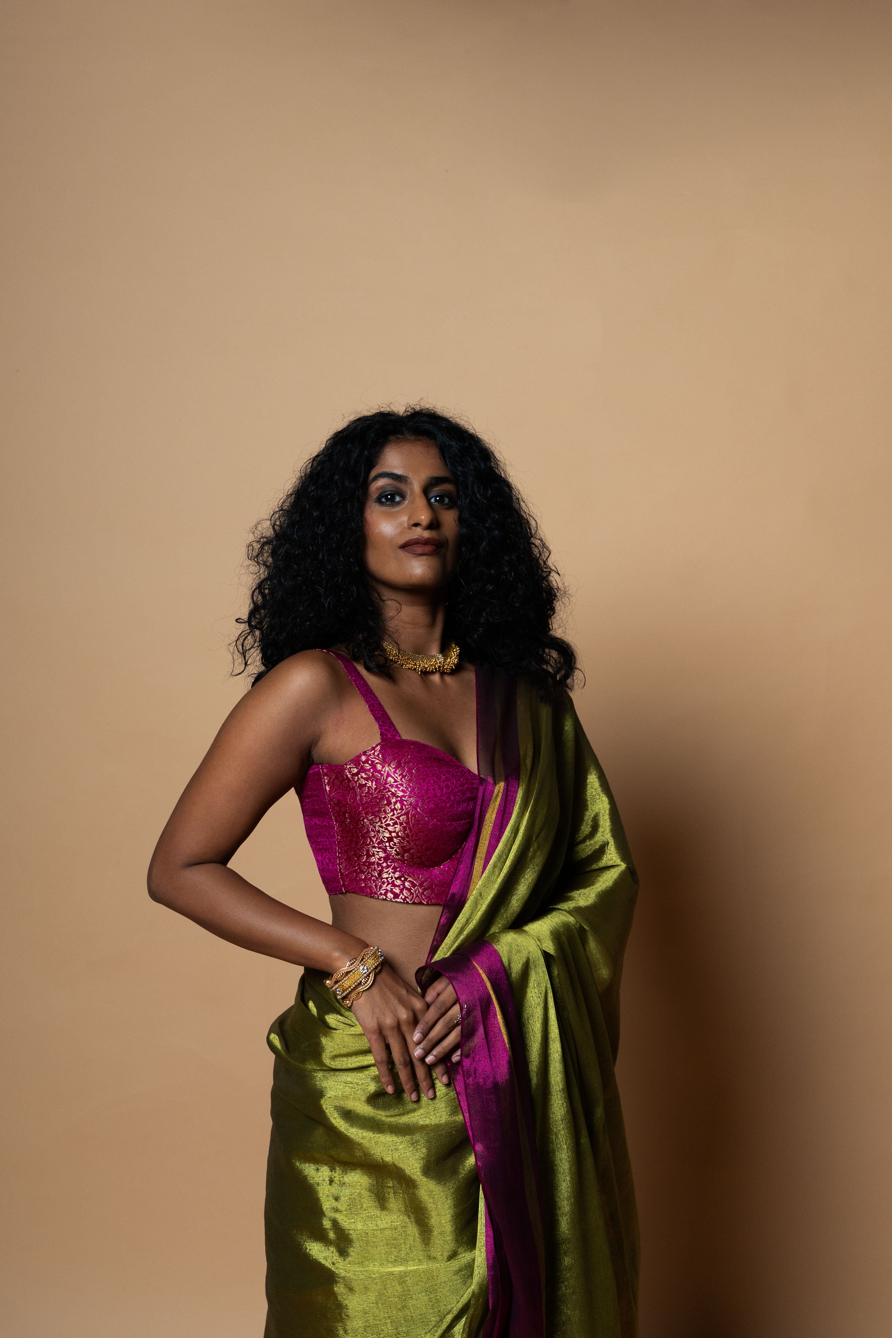 Mudra I Pink Brocade silk corset blouse with sweetheart neckline