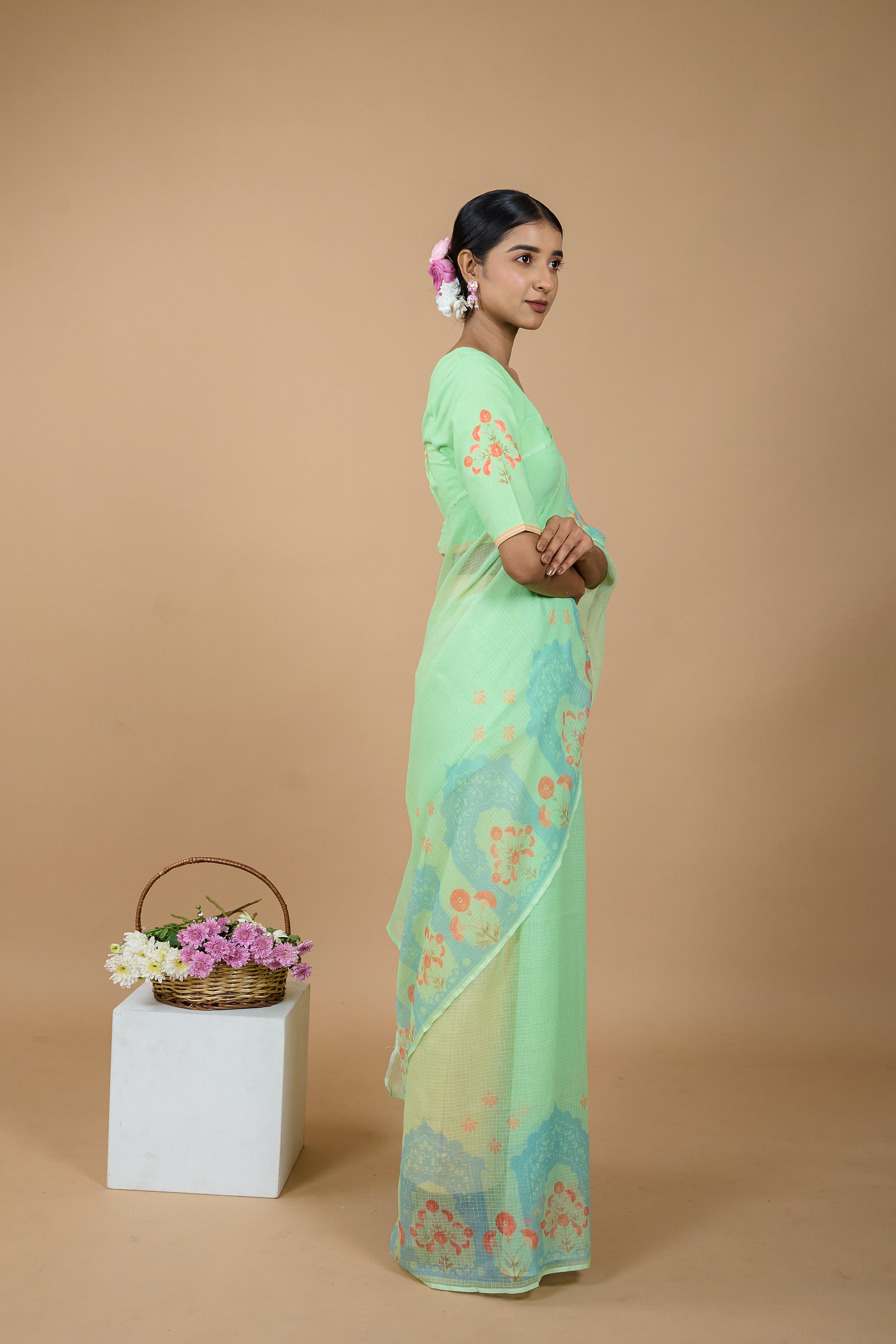 Madhuri I Light Green Handloom Kota doria Saree