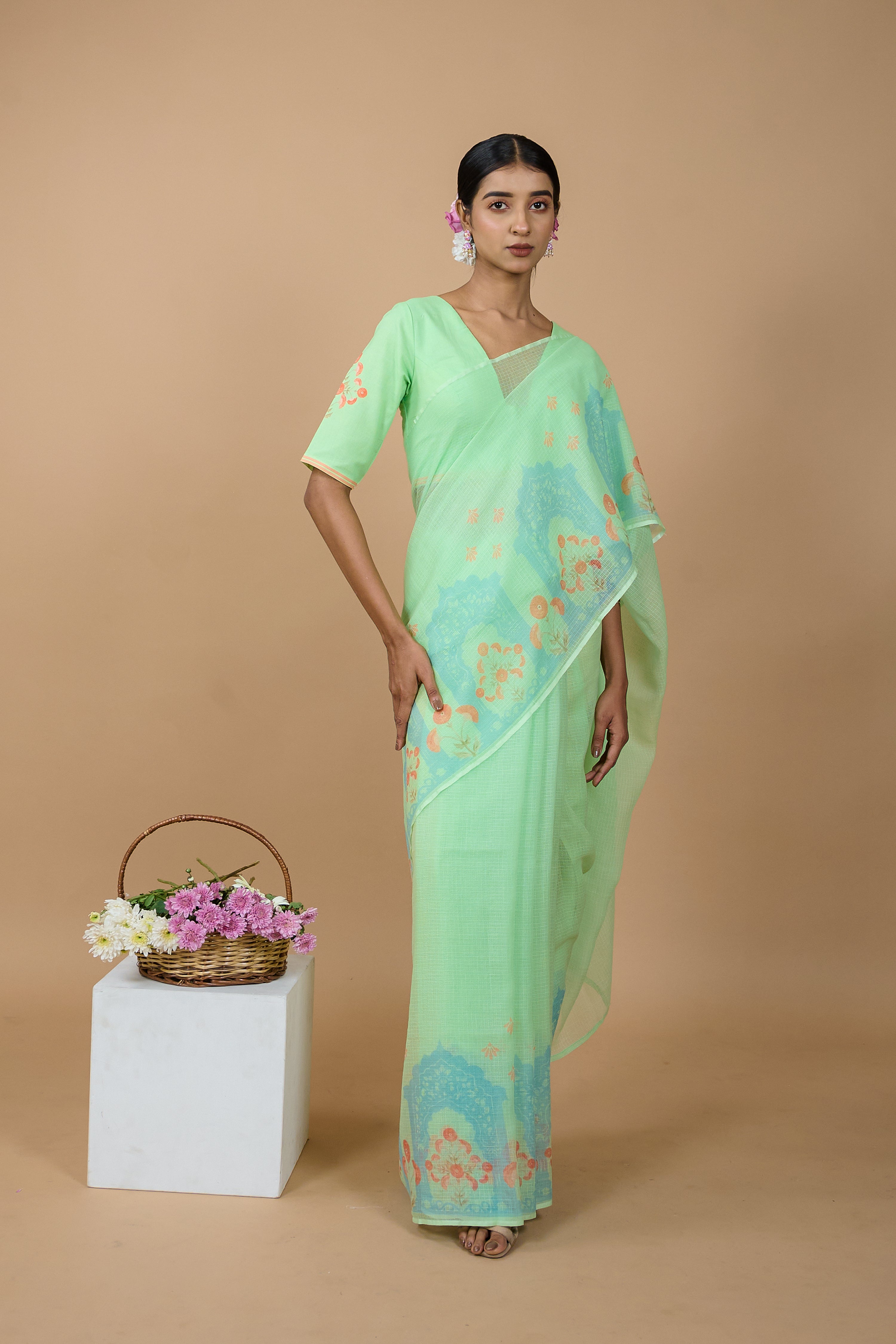 Madhuri I Light Green Handloom Kota doria Saree