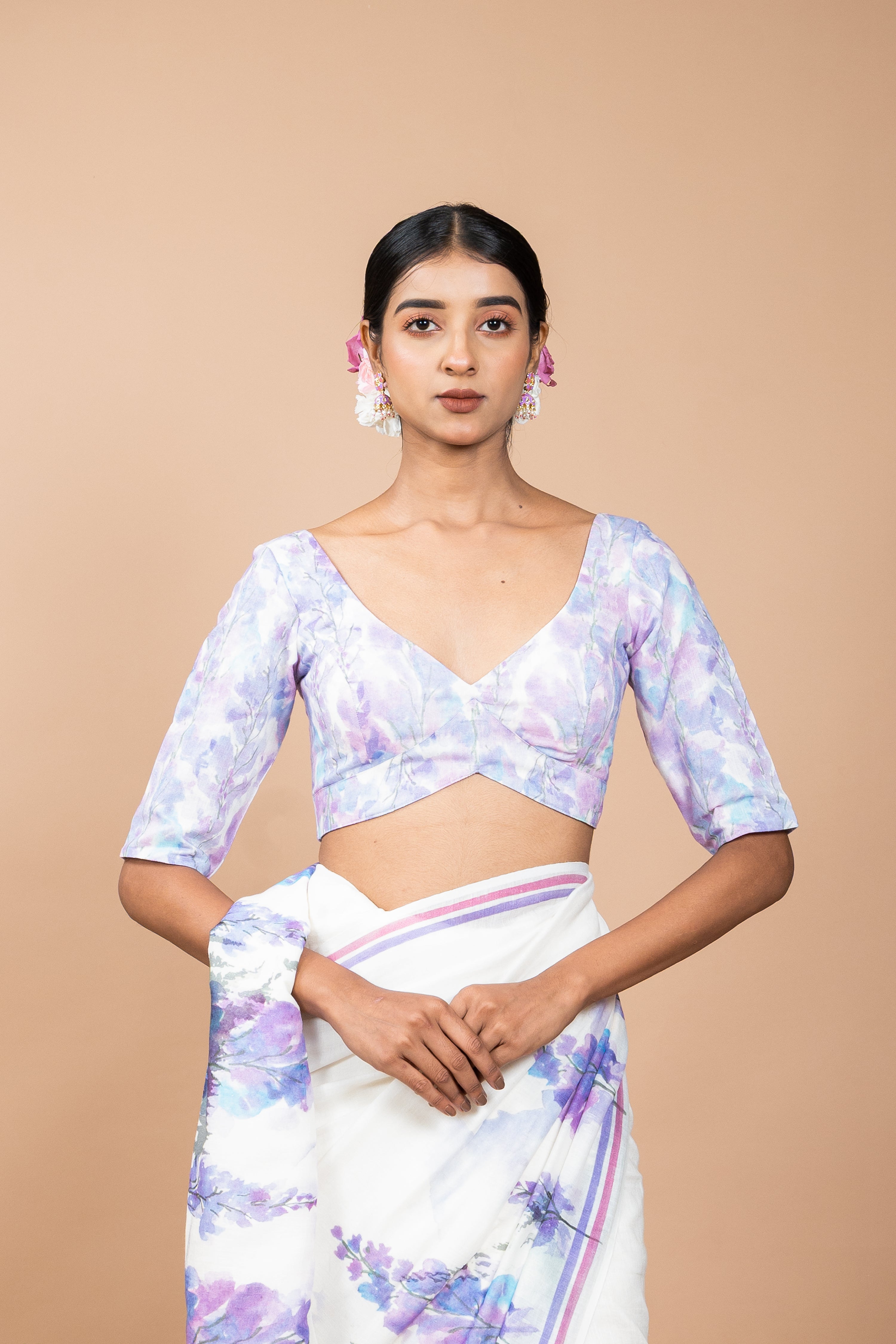 Juhi I Lavender Handloom Linen Floral Printed Designer Blouse