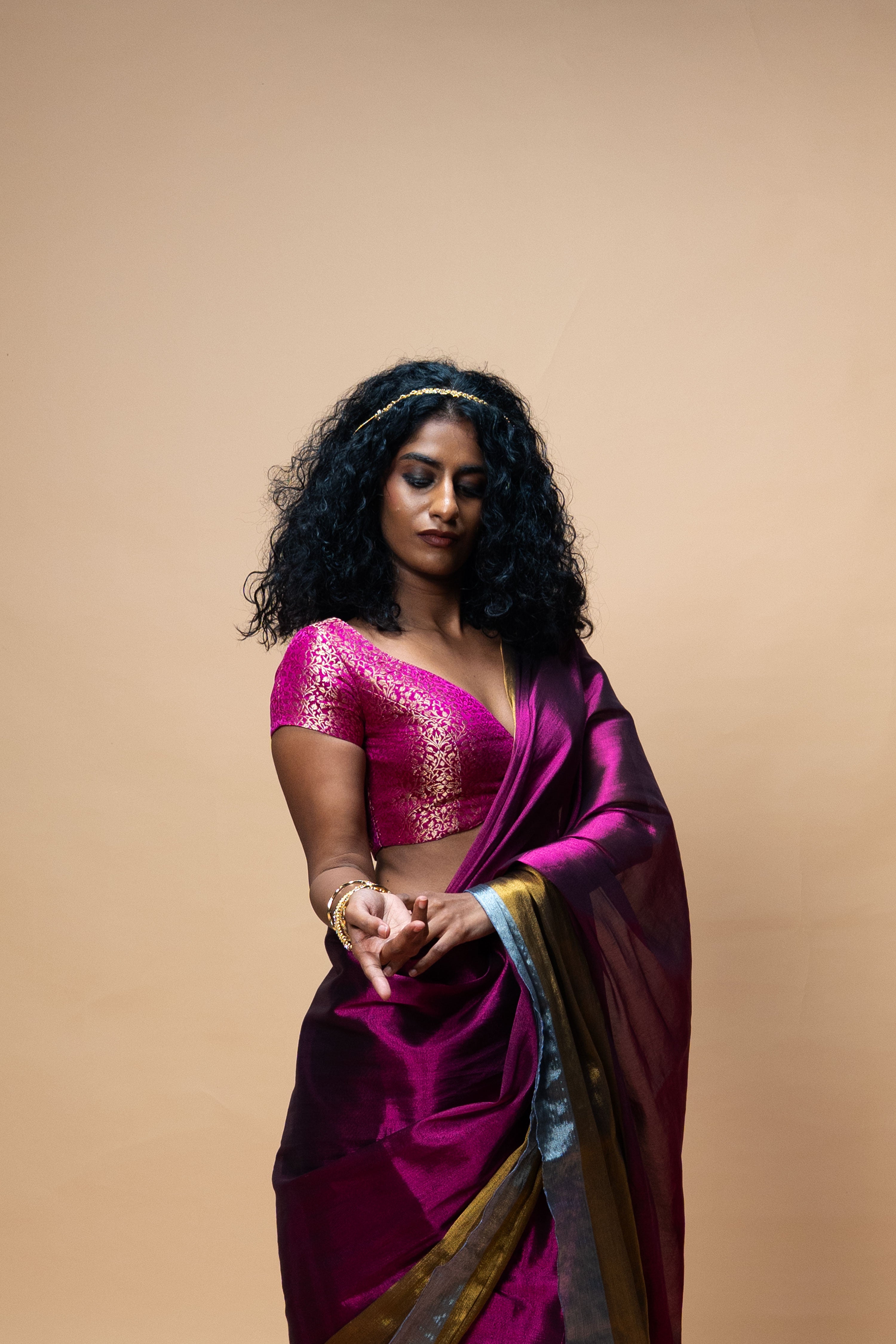 Pratima I Purple brocade silk blouse with sweetheart neckline