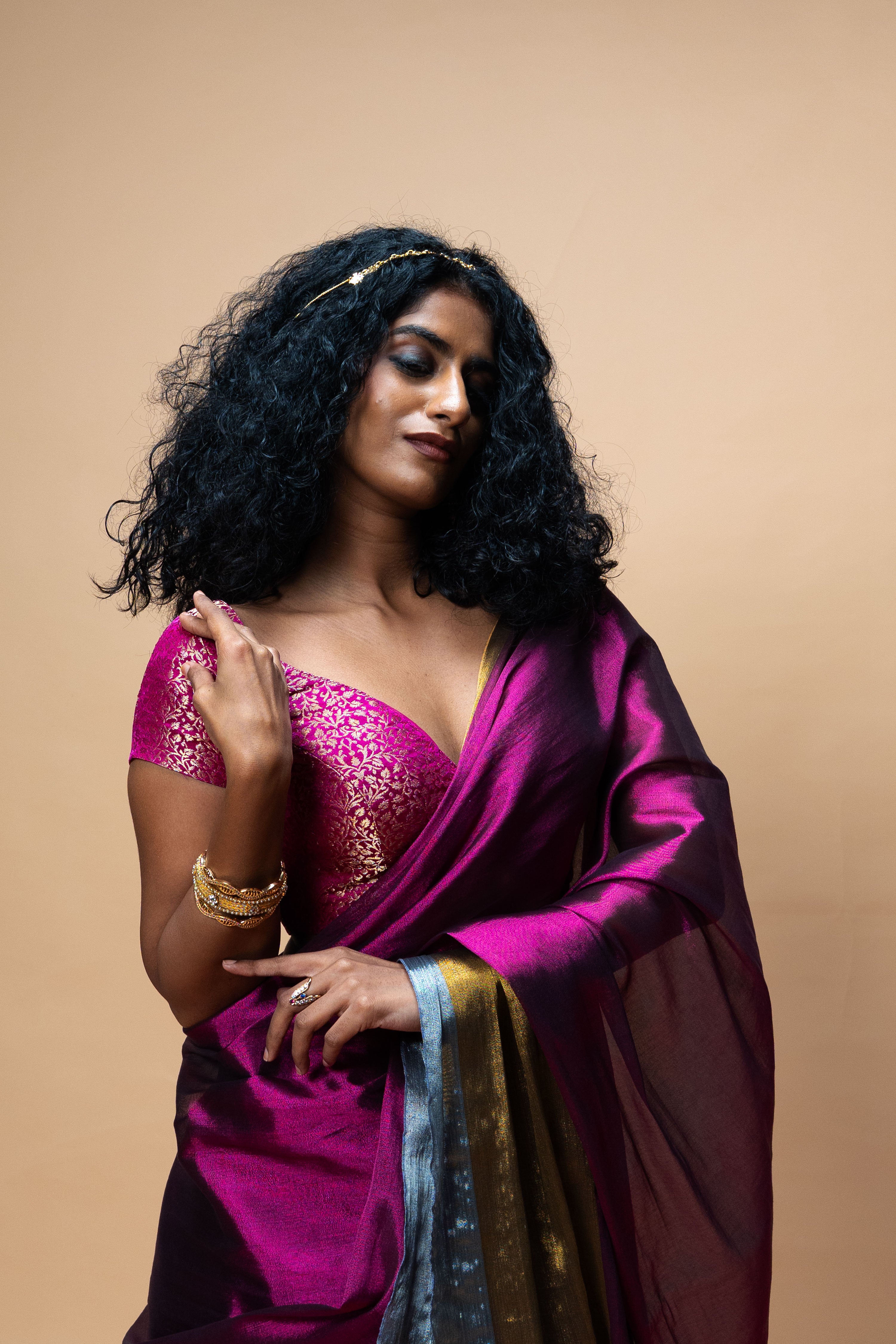 Pratima I Purple brocade silk blouse with sweetheart neckline