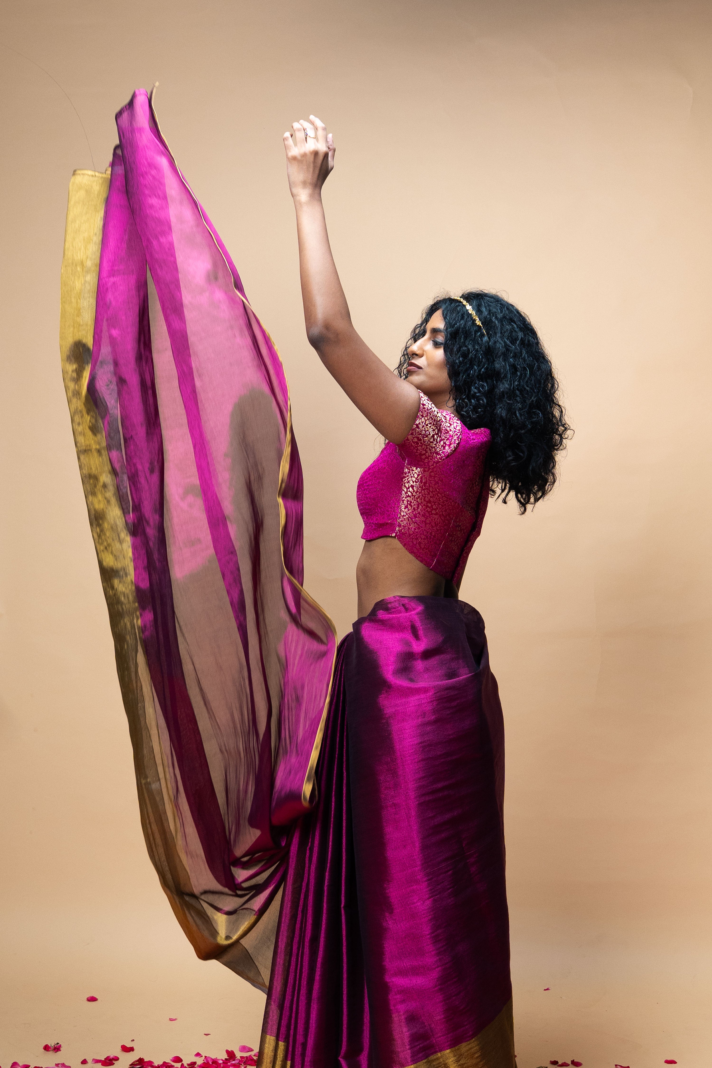Pratima I Purple brocade silk blouse with sweetheart neckline