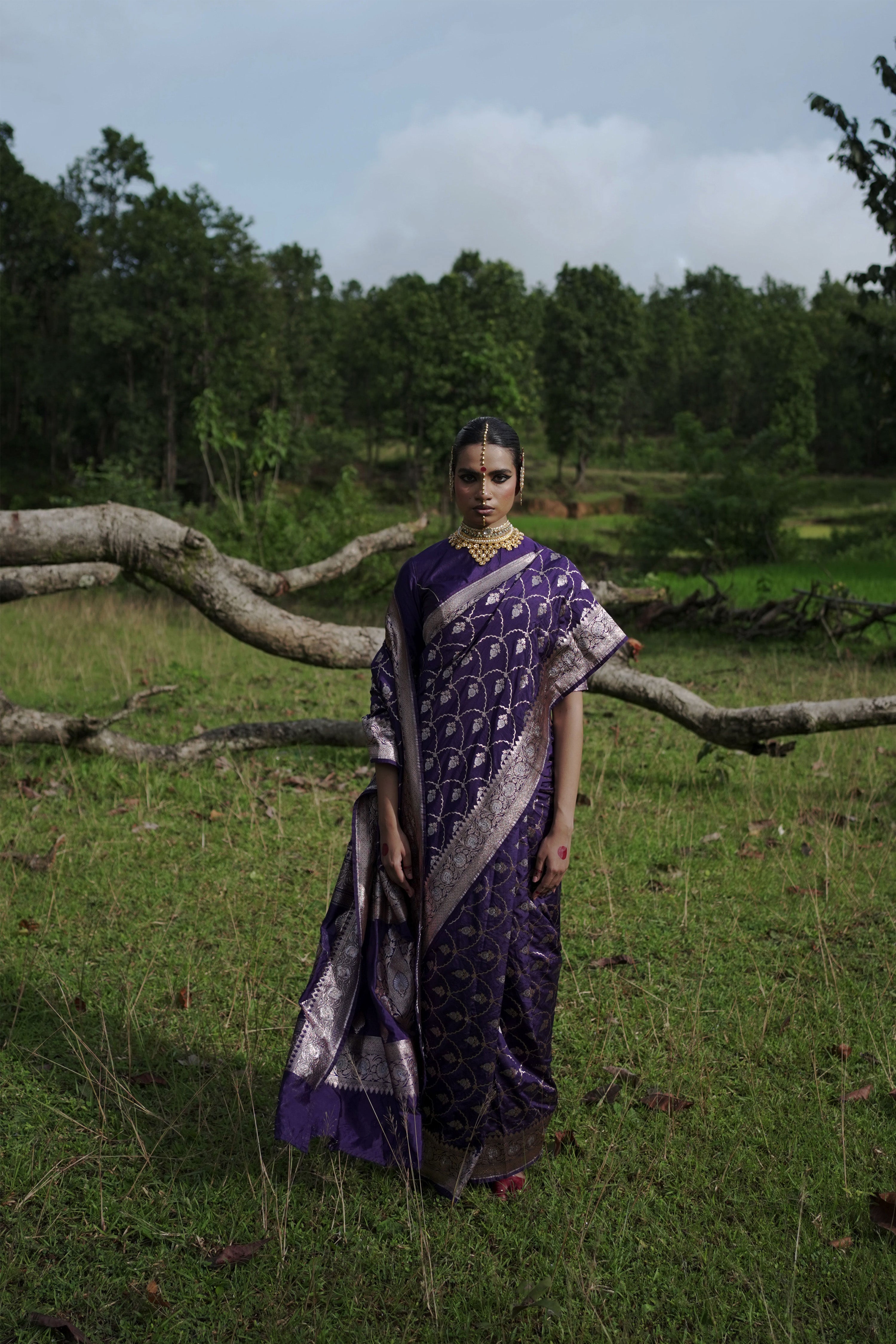 Shishira I Evening Blue Handwoven Katan Banarasi Saree with Jaal Pattern and Floral Border