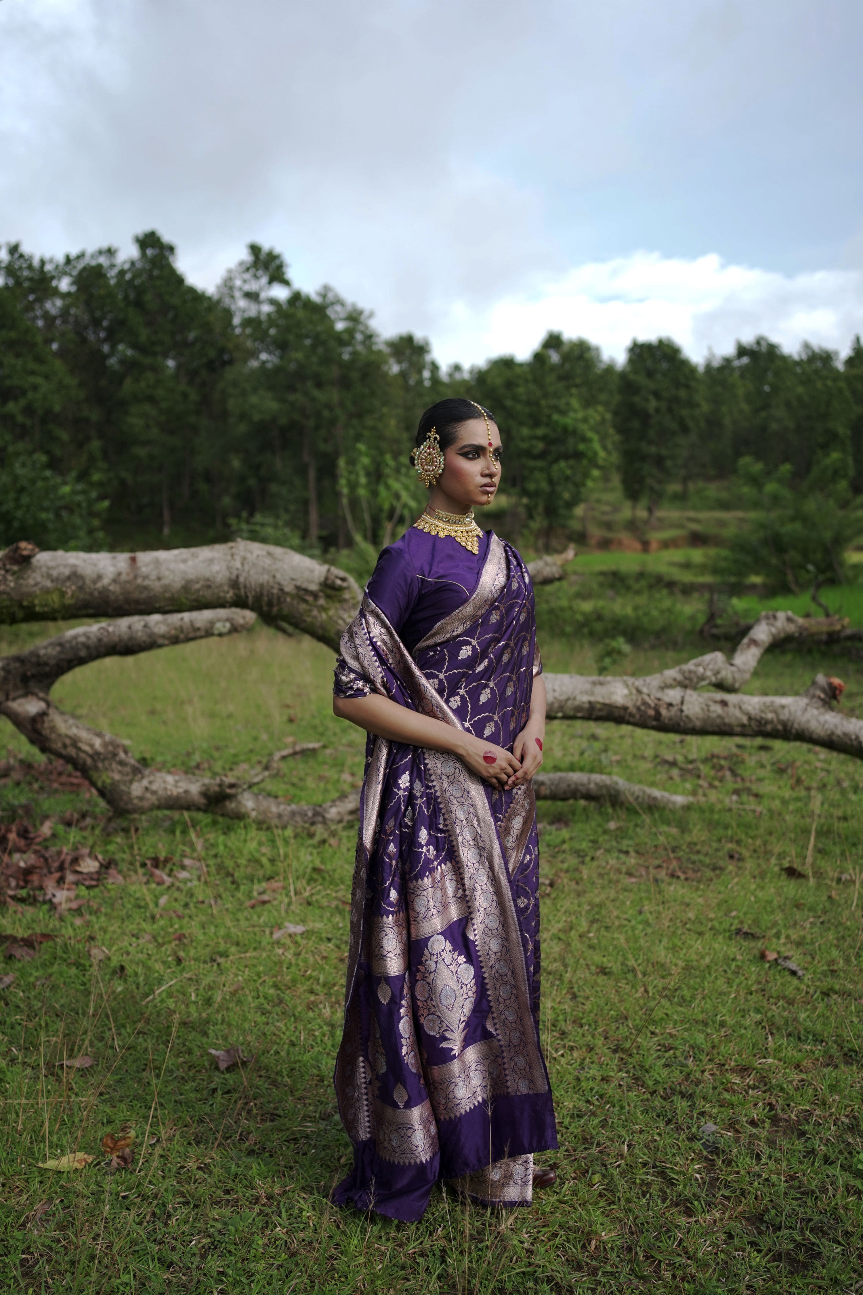 Shishira I Evening Blue Handwoven Katan Banarasi Saree with Jaal Pattern and Floral Border