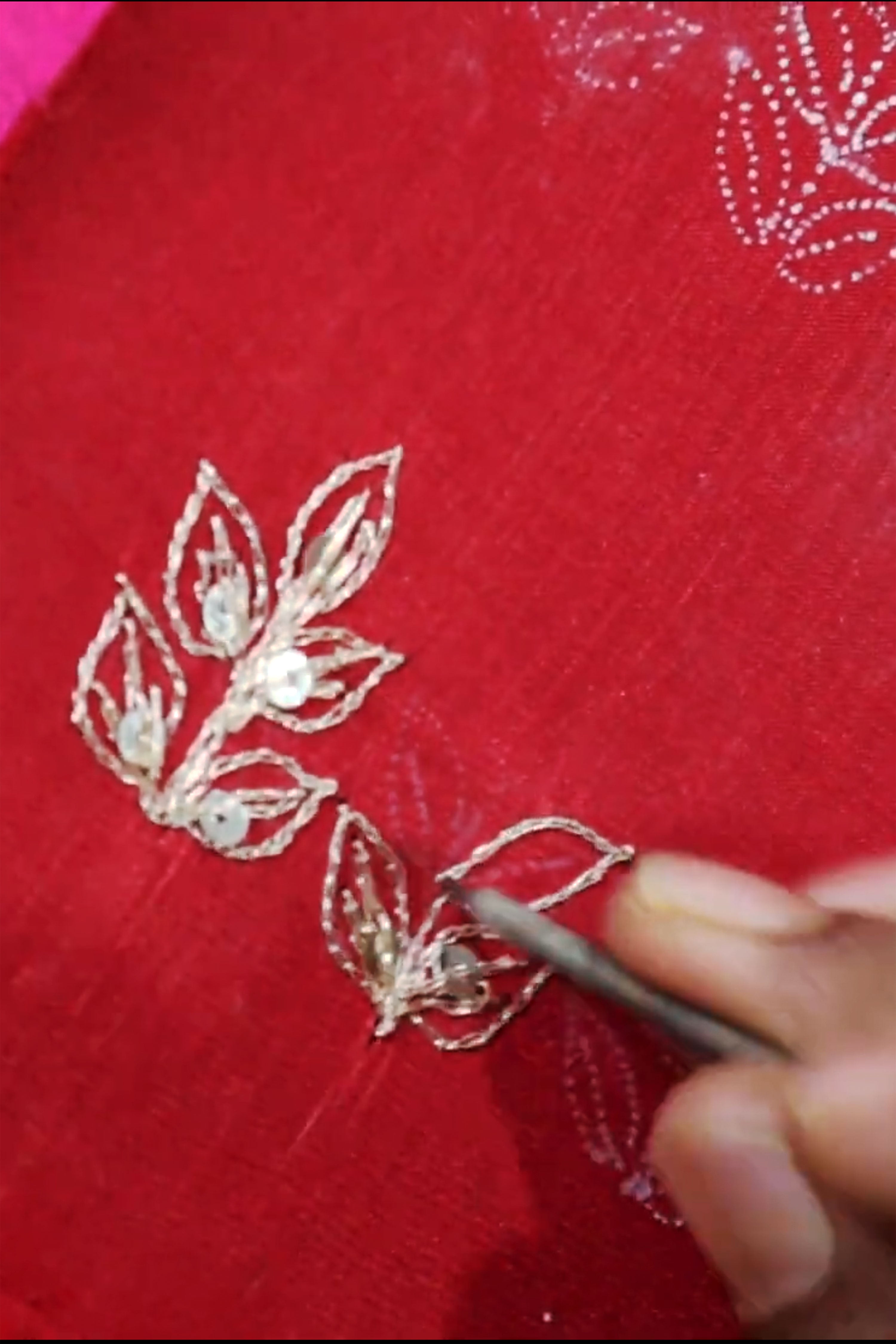 Roop I Red chinon hand embroidered kurta pant set with dupatta