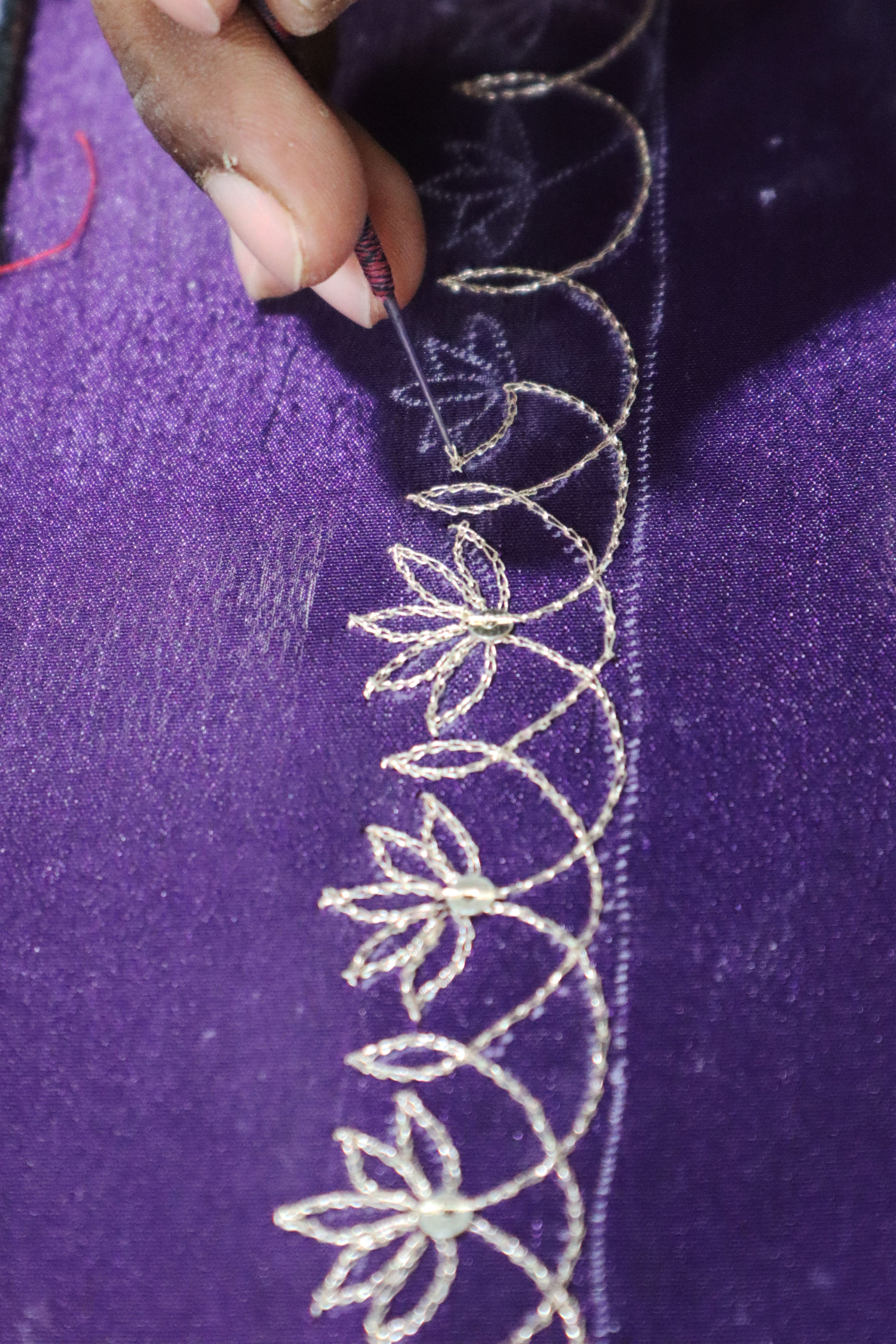 Preet I Purple chinon hand embroidered kurta pant set with dupatta