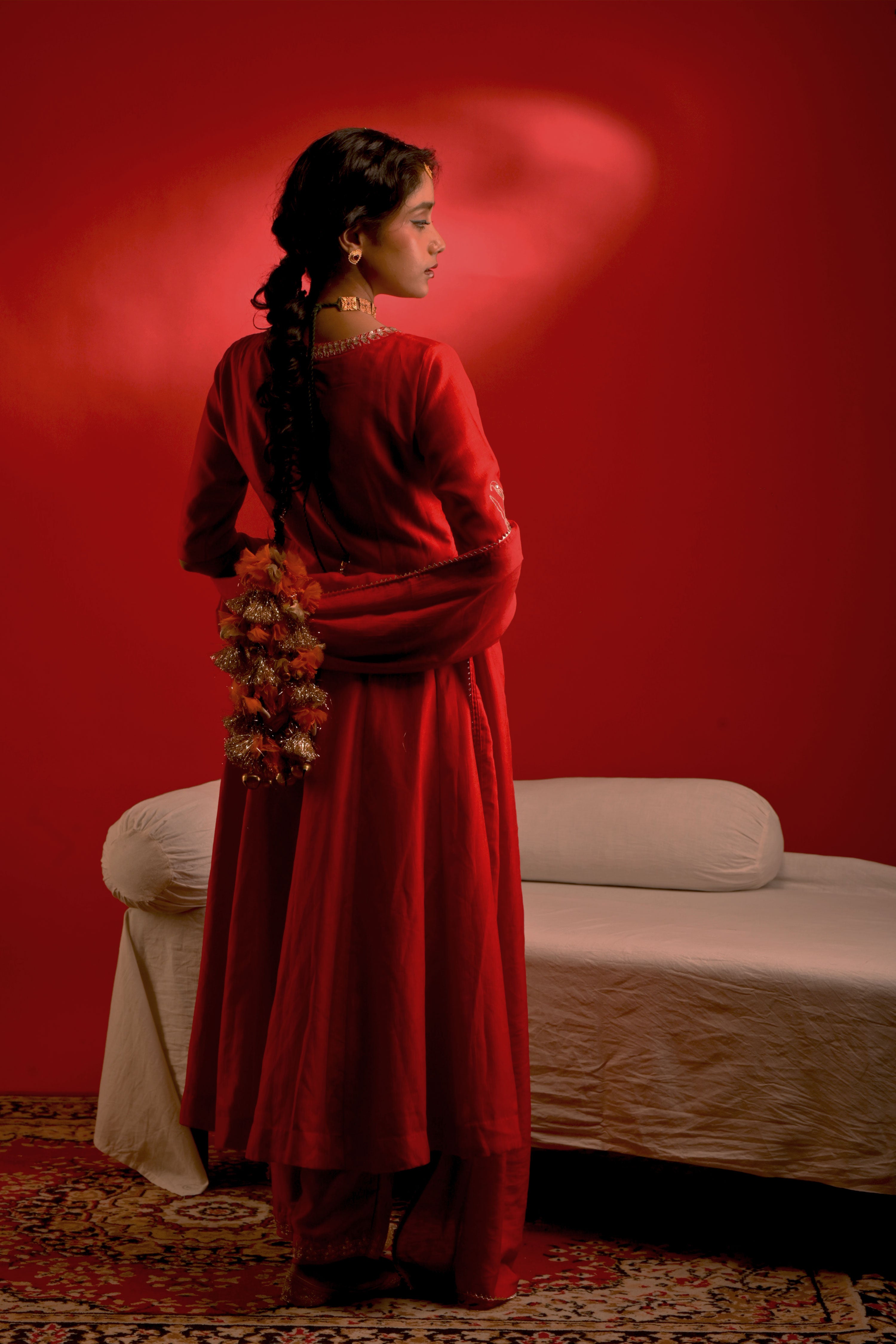 Roop I Red chinon hand embroidered kurta pant set with dupatta