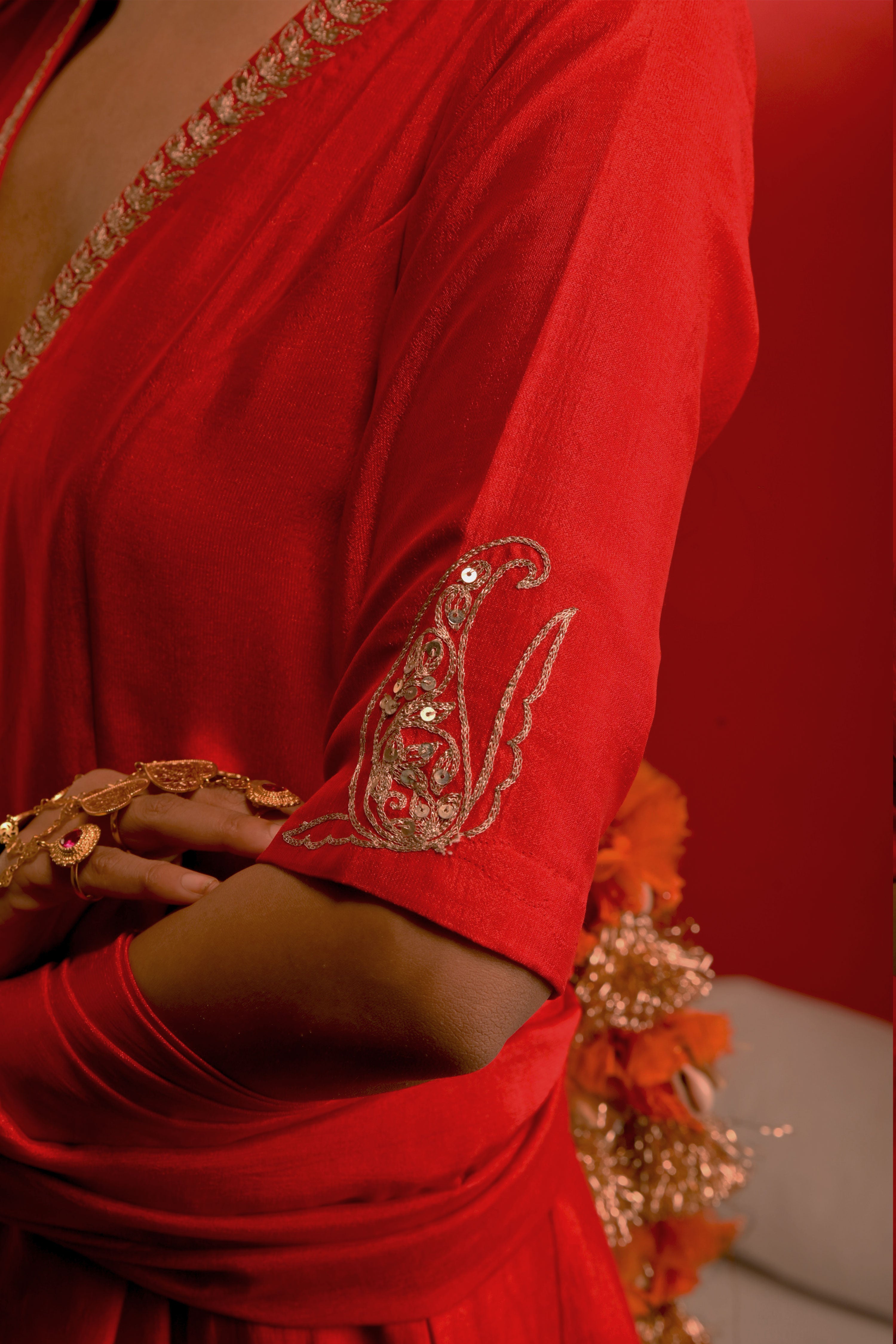 Roop I Red chinon hand embroidered kurta pant set with dupatta