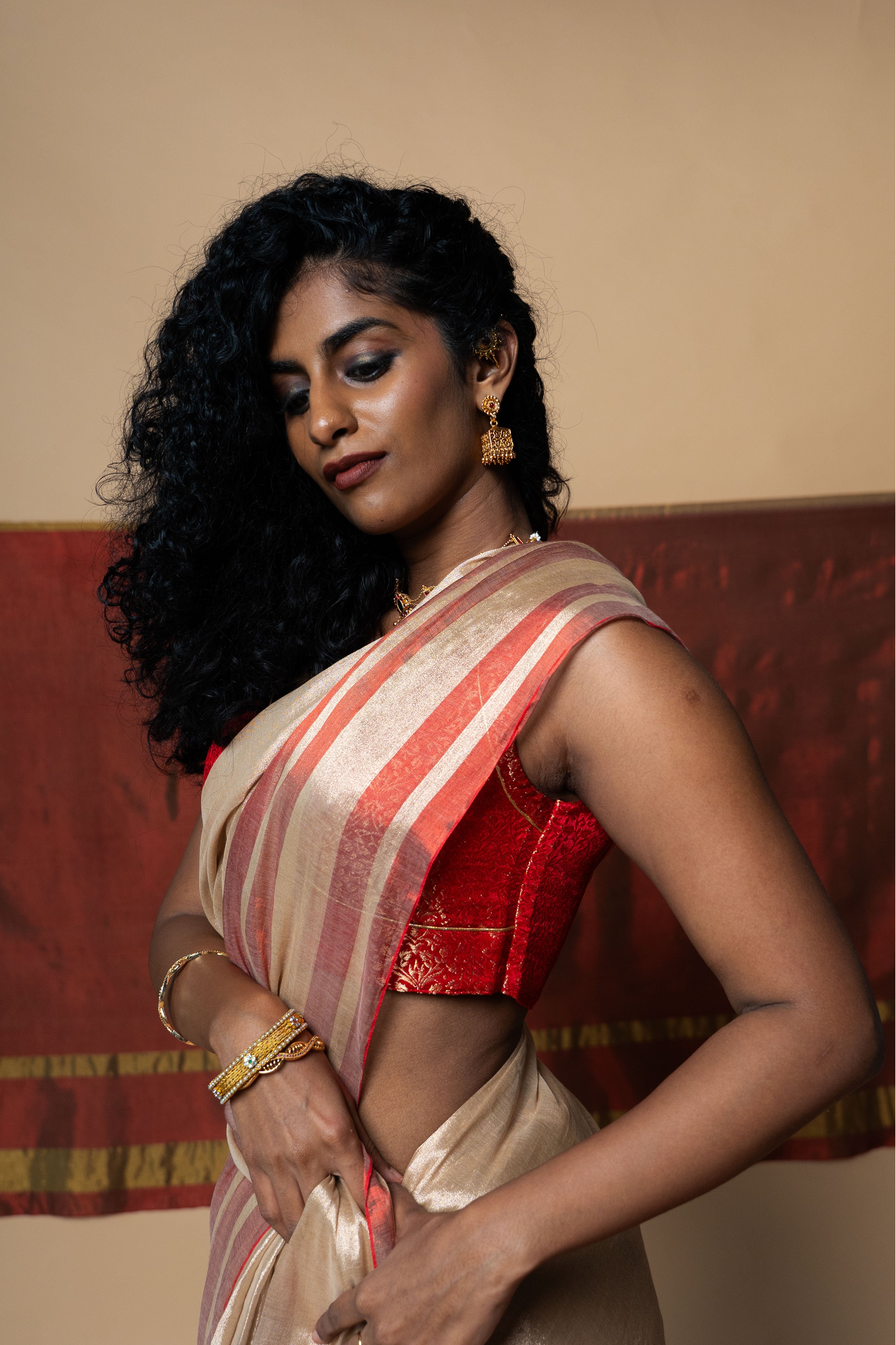 Shruti I Red brocade silk blouse with sweetheart  neck