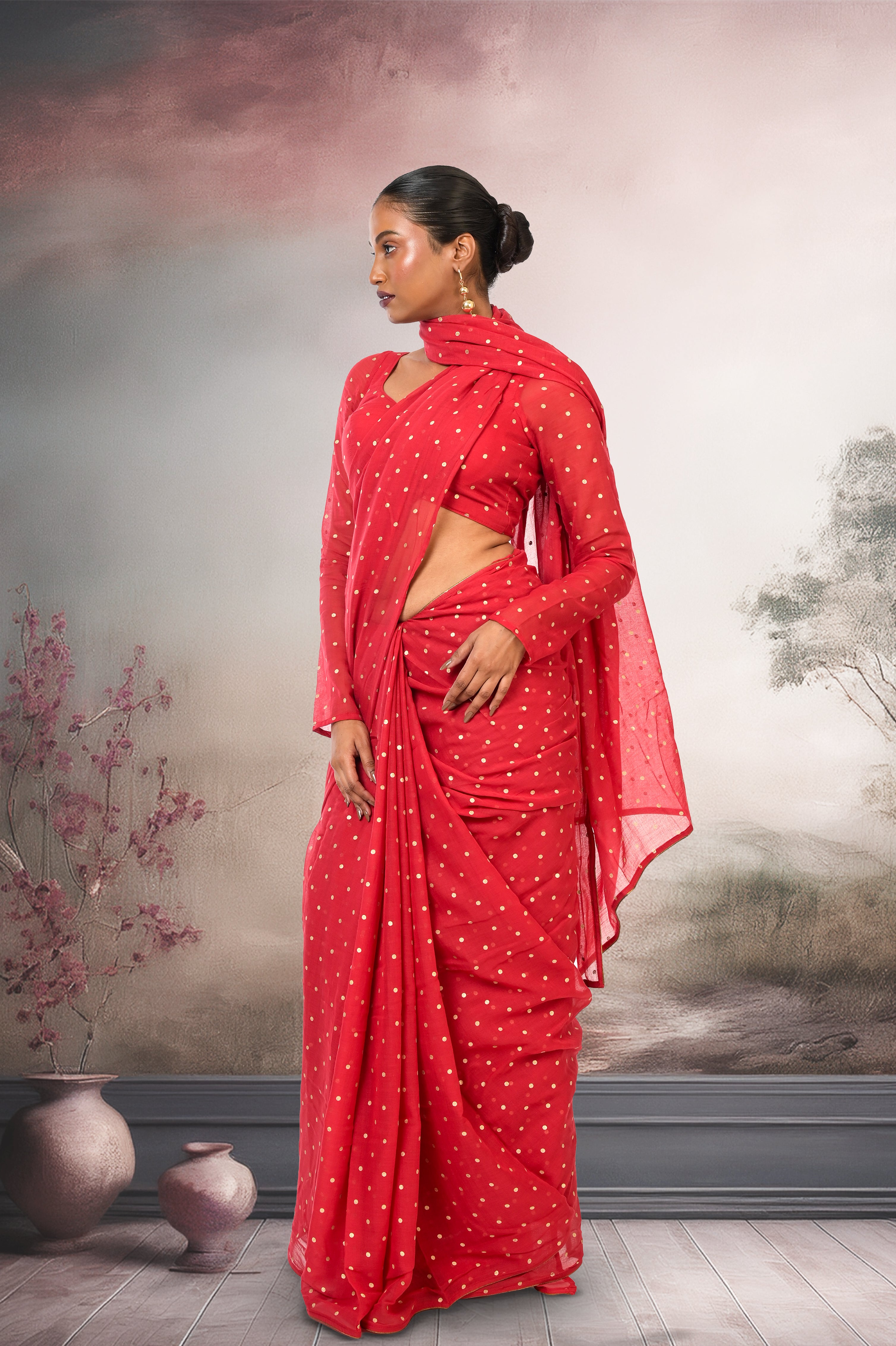 red--polka-dotted-saree-with-gold-piping-border