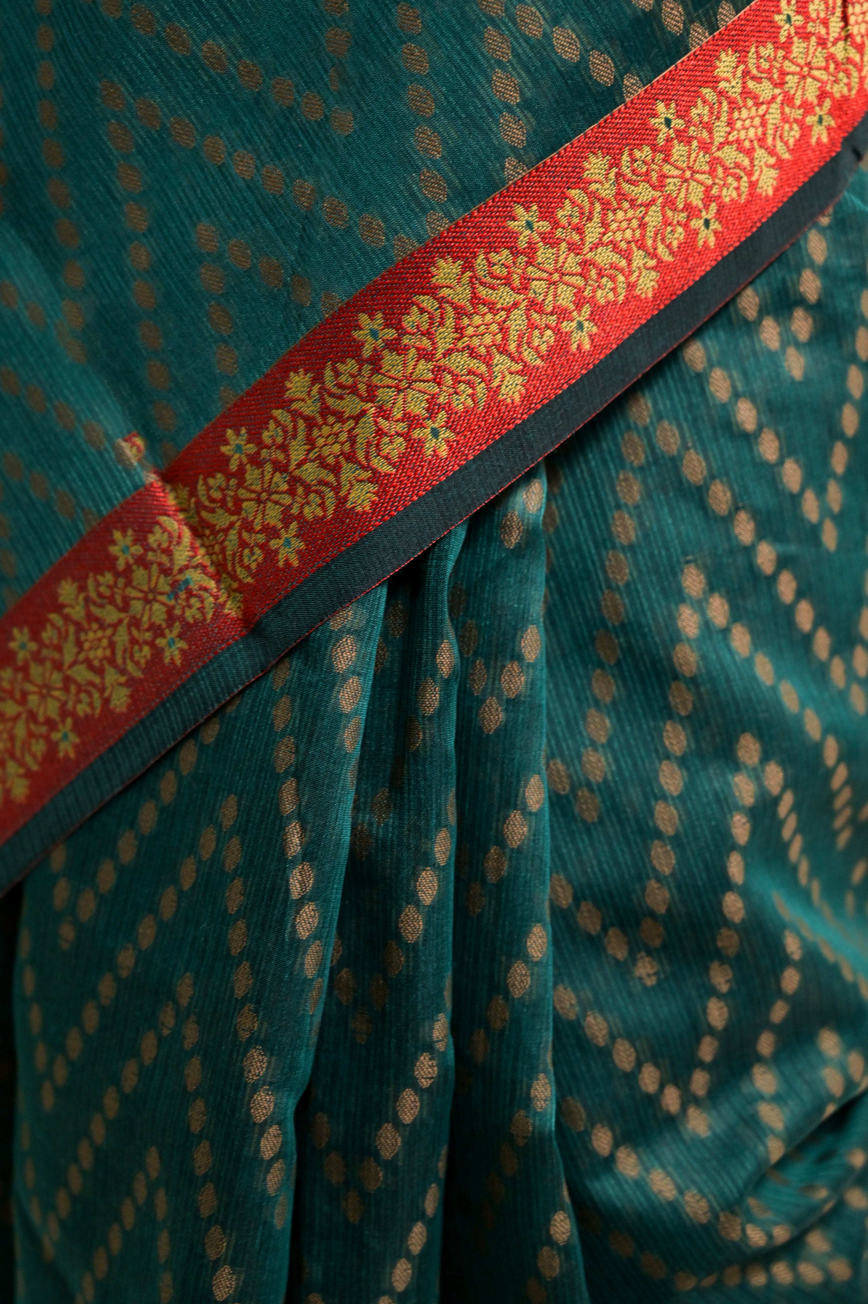 Srishti I Sea Green Handloom Cotton Saree with Floral Banarasi Border