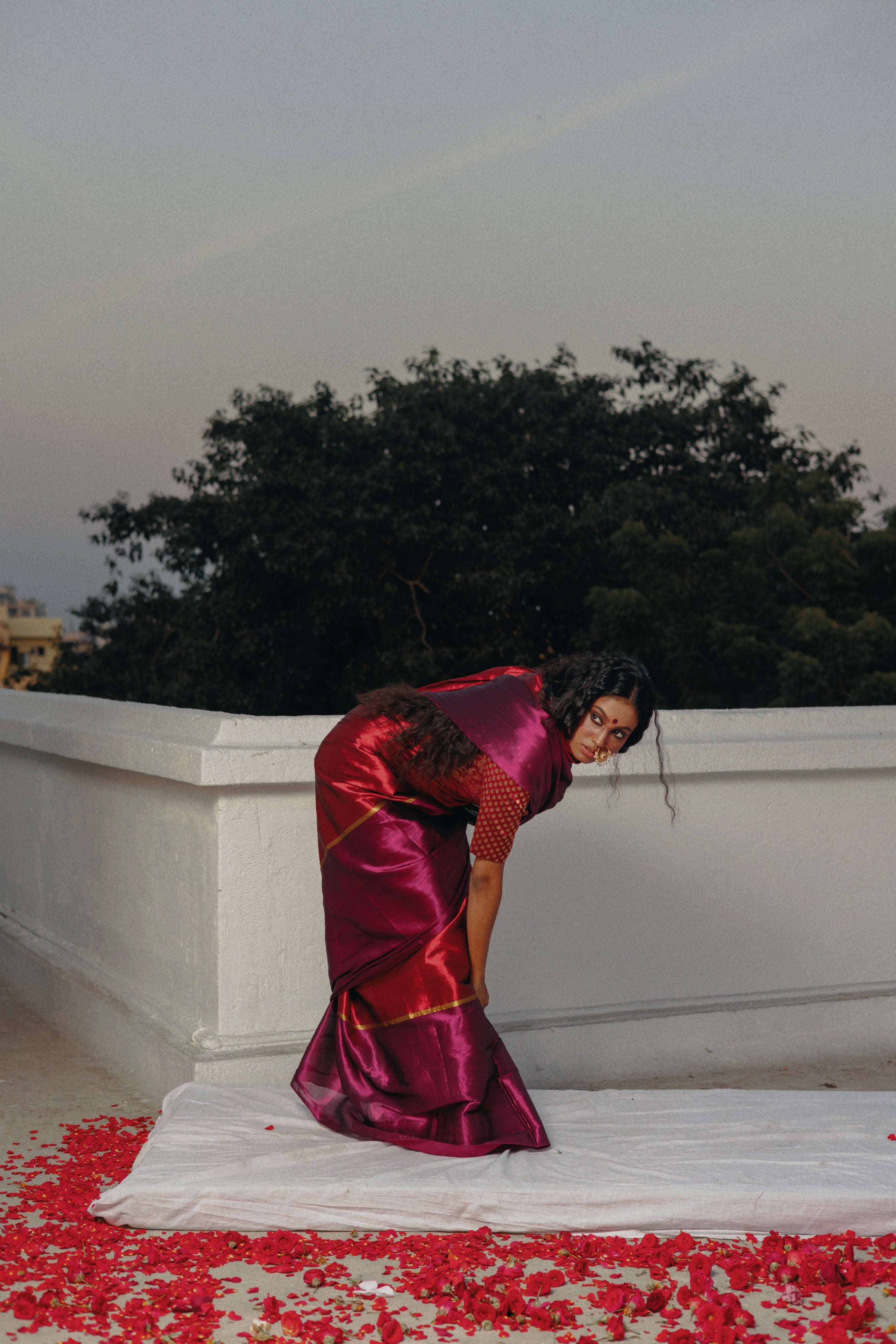 Navya I Red and Purple Handloom Tissue Saree