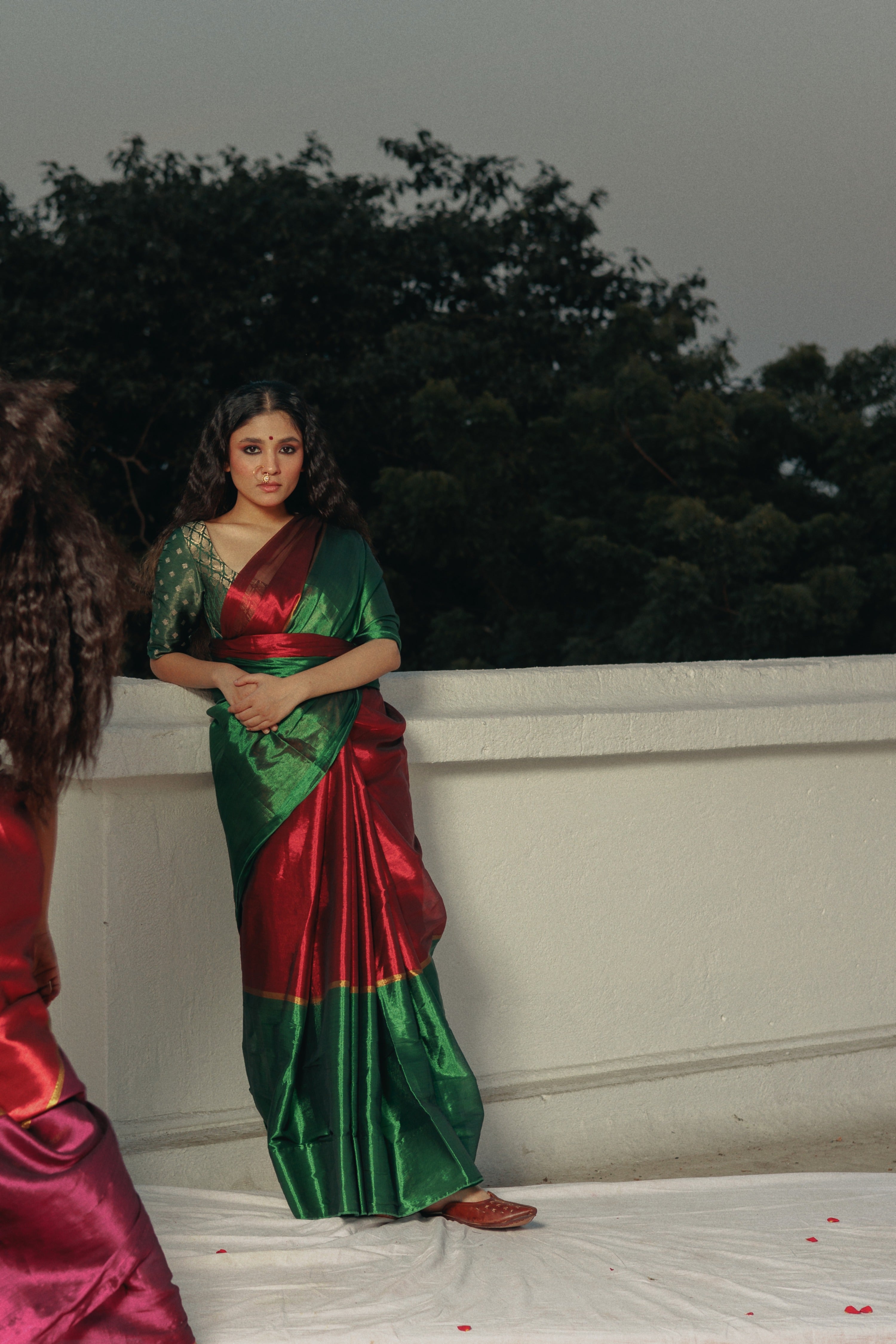 Sampriti I Red and Green Handloom Tissue saree