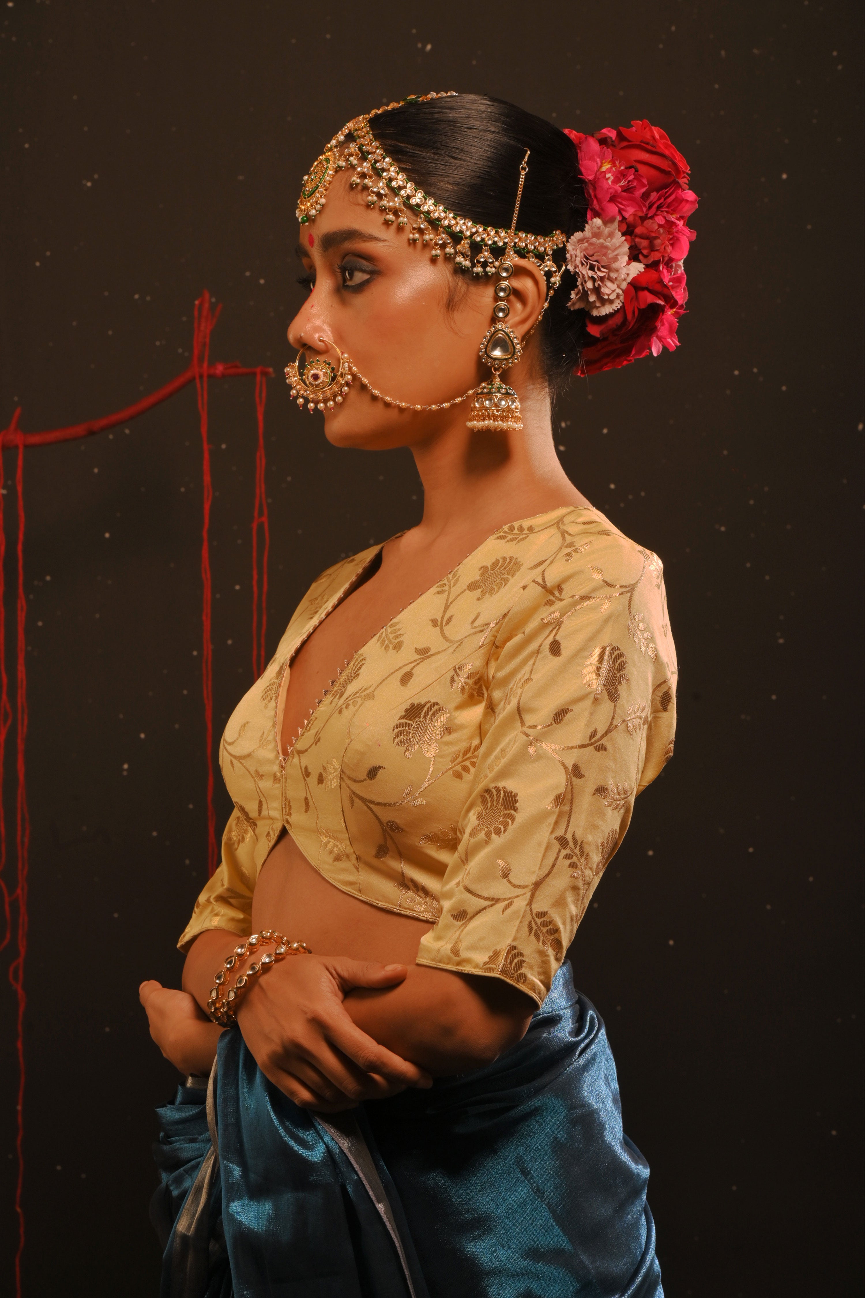 Devira I Ivory floral brocade blouse