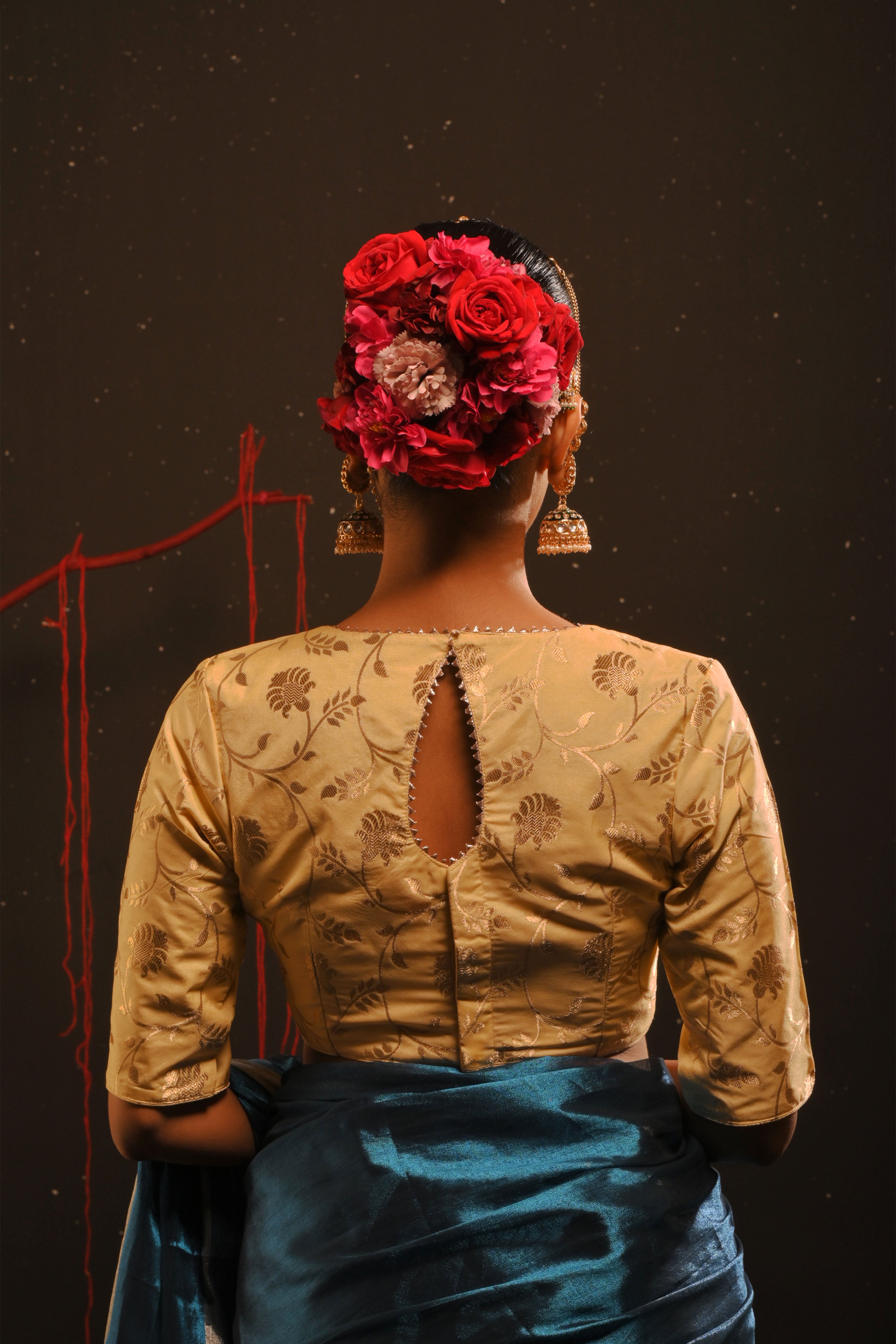 Devira I Ivory floral brocade blouse