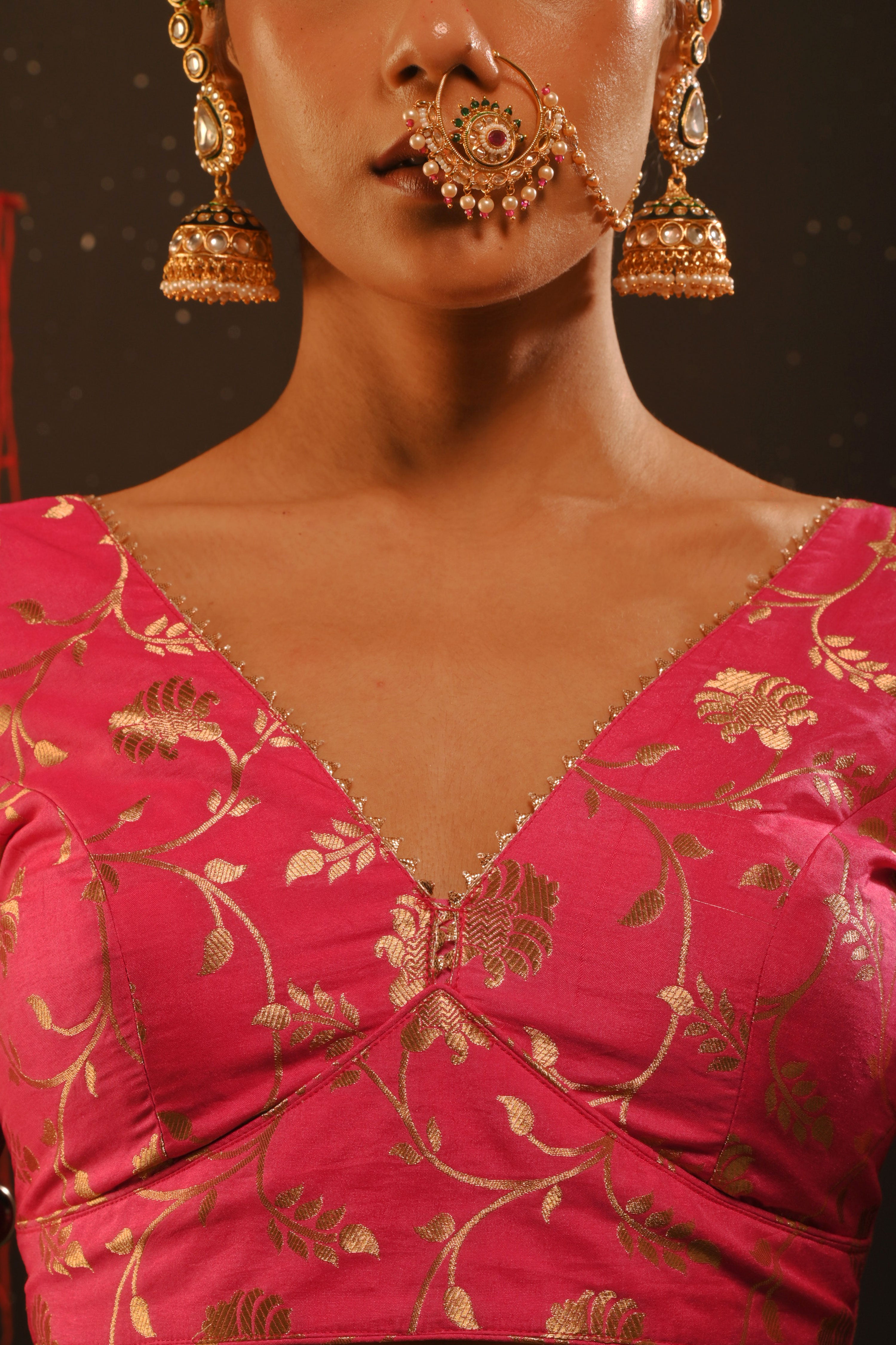 Chitrika I Fuchsia pink floral brocade blouse