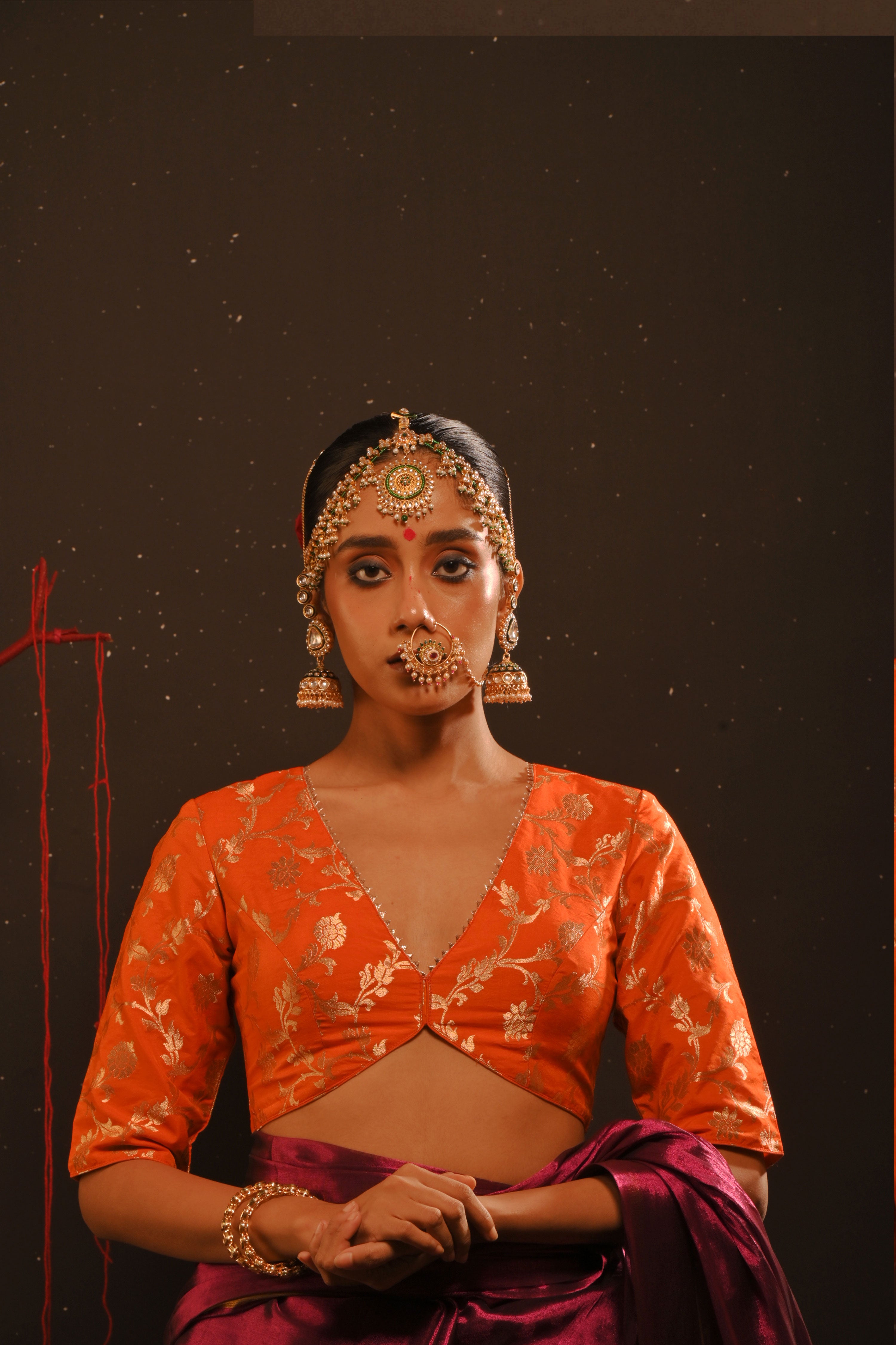 Suchika I Orange floral brocade blouse