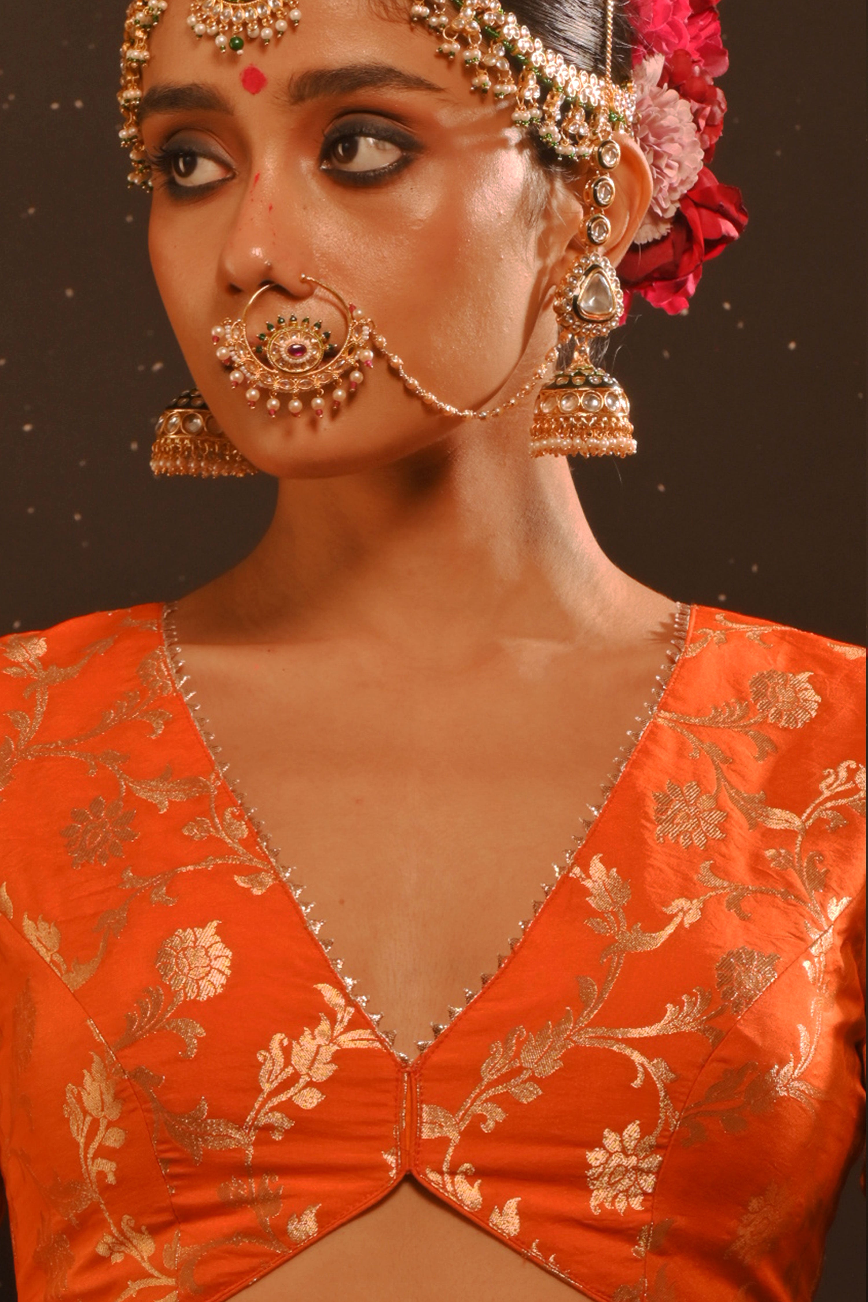 Suchika I Orange floral brocade blouse