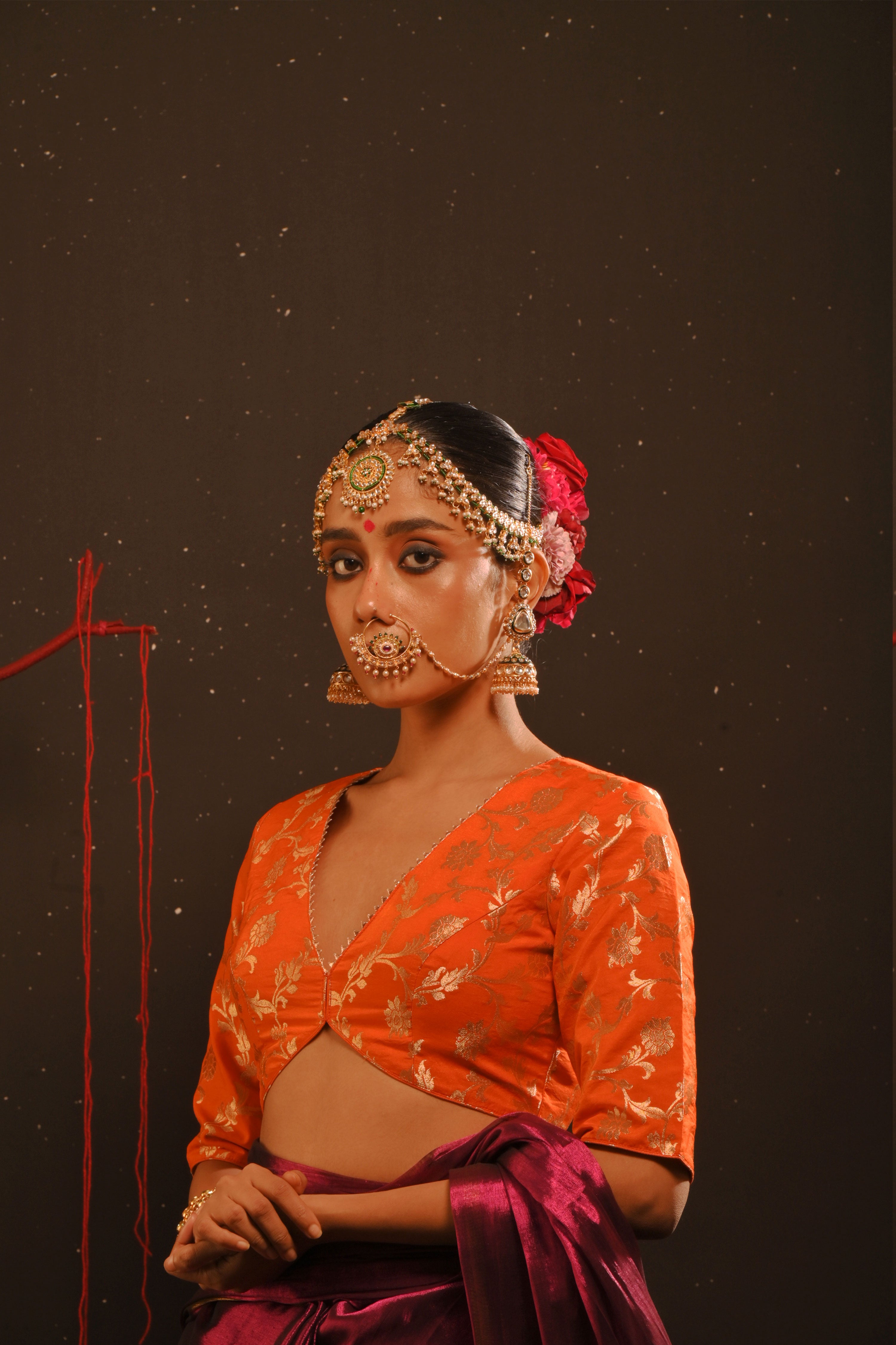 Suchika I Orange floral brocade blouse