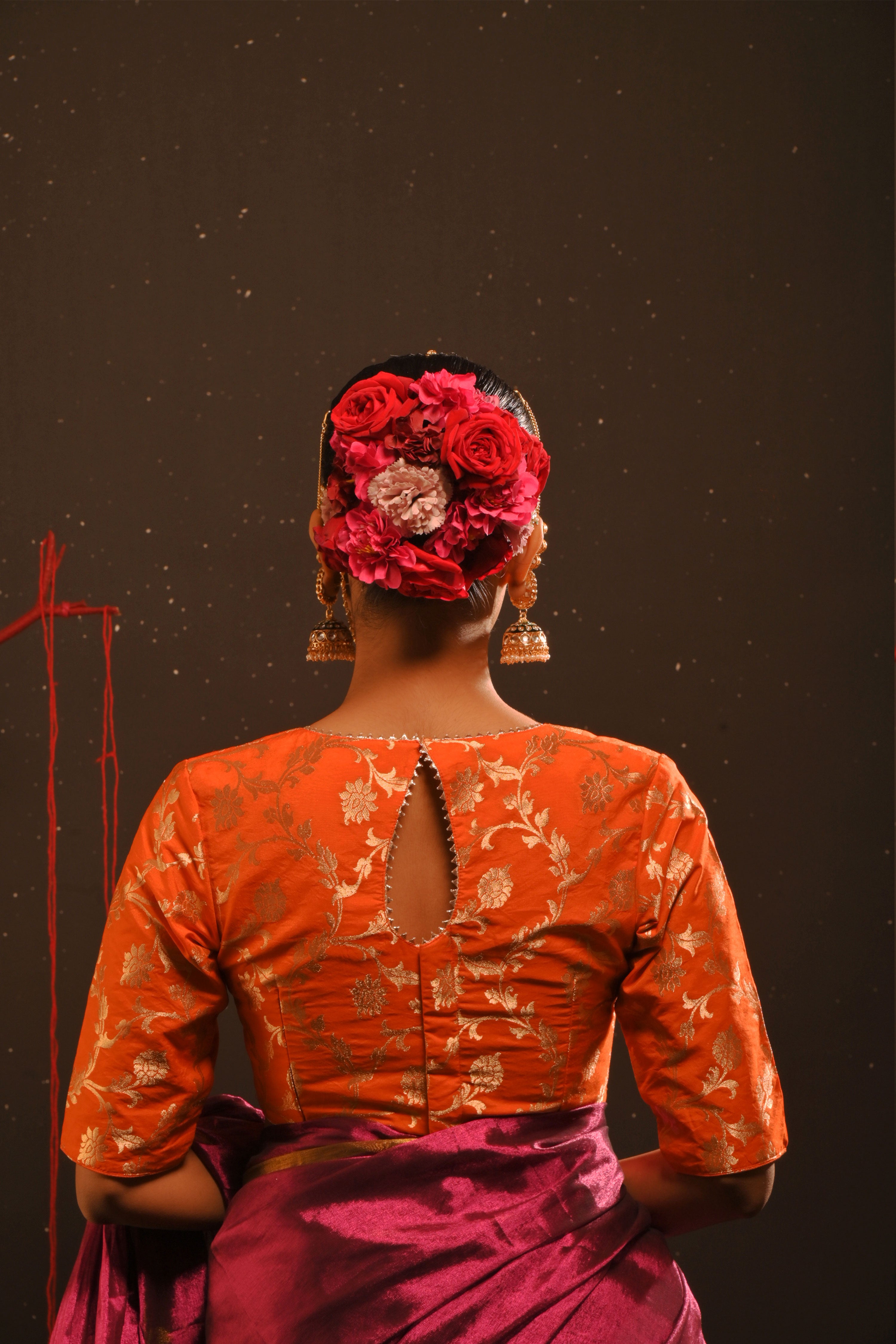 Suchika I Orange floral brocade blouse