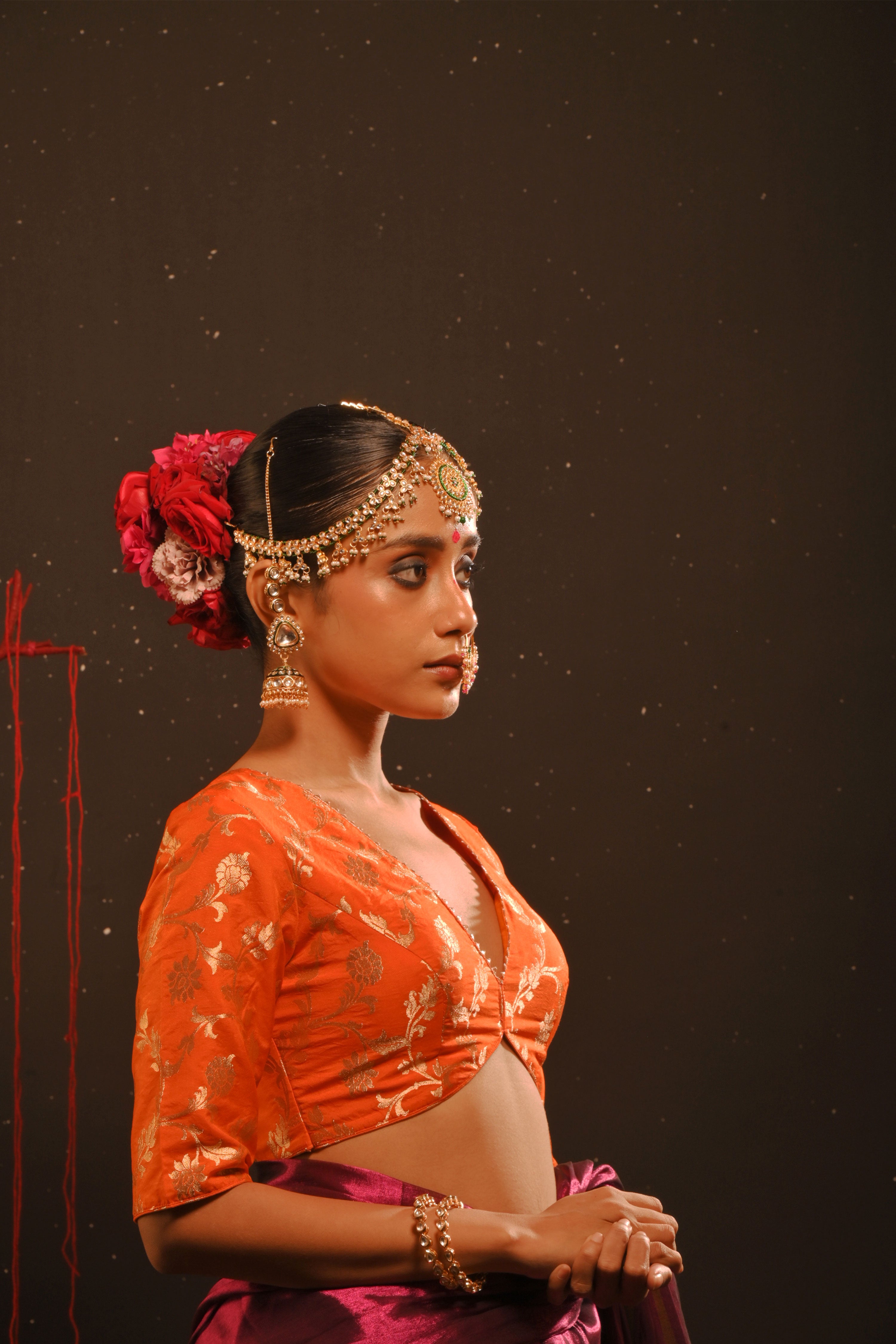 Suchika I Orange floral brocade blouse