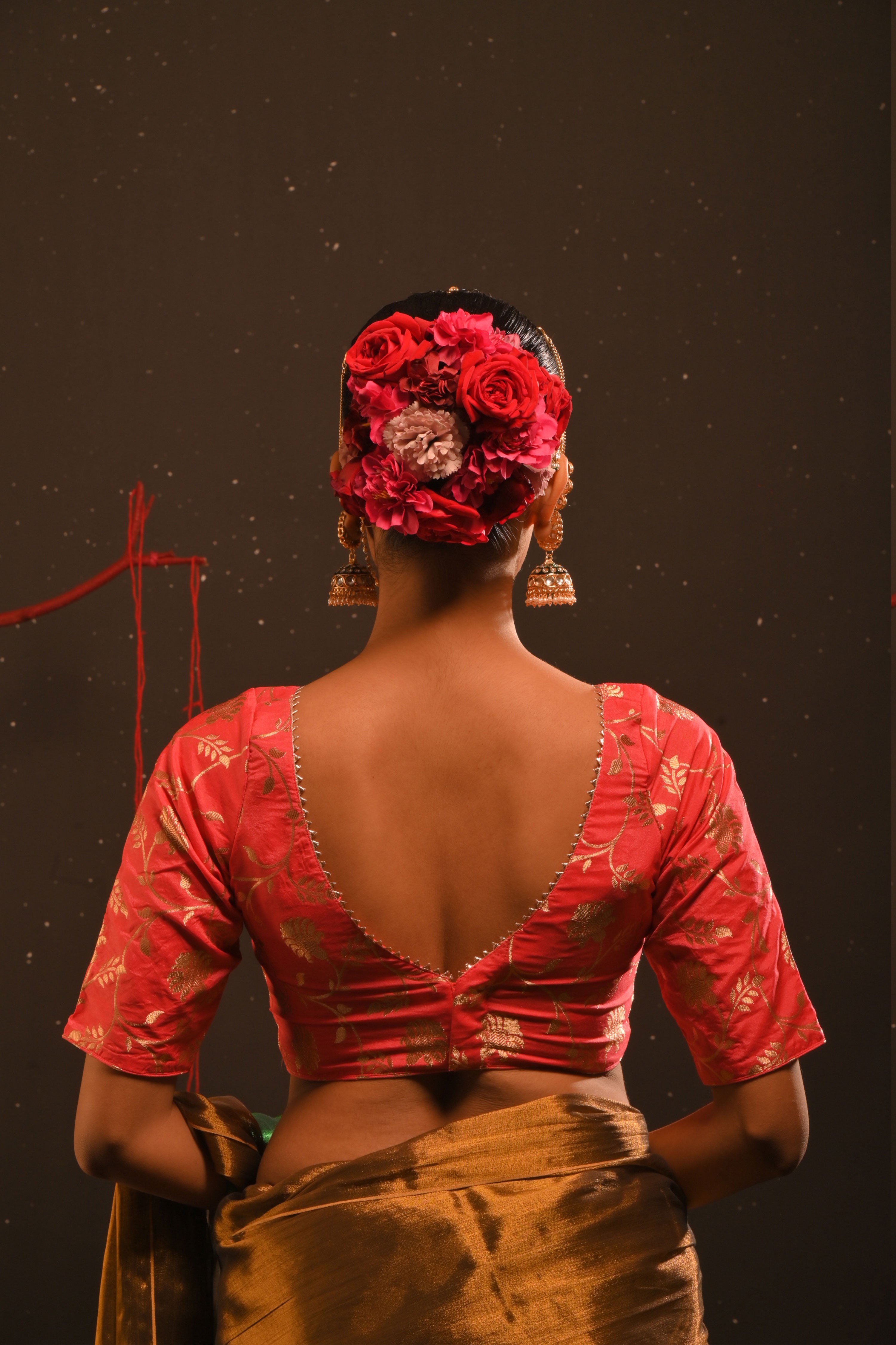 Vishruti I Coral red floral brocade blouse