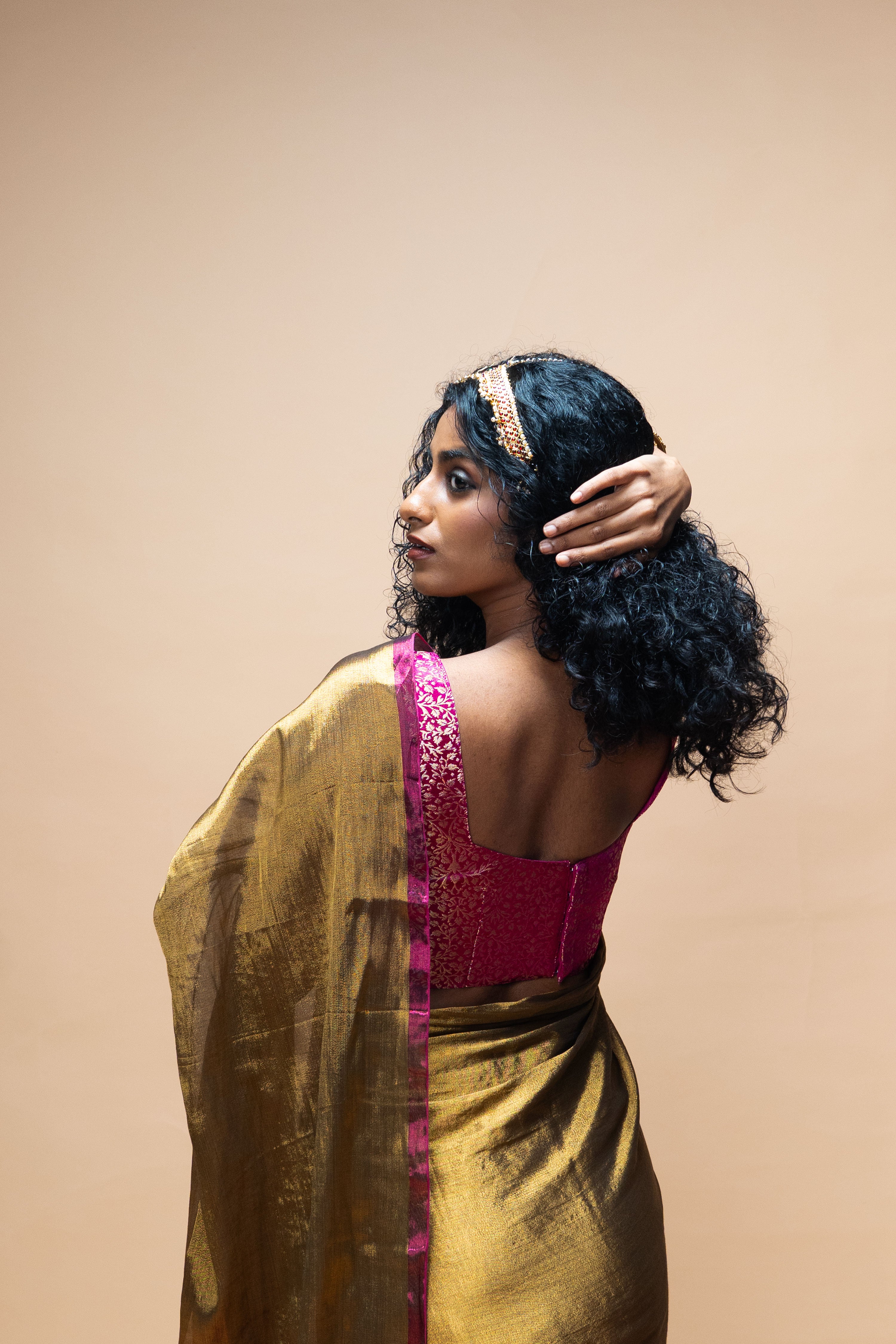 Tejaya I Purple Brocade silk corset blouse