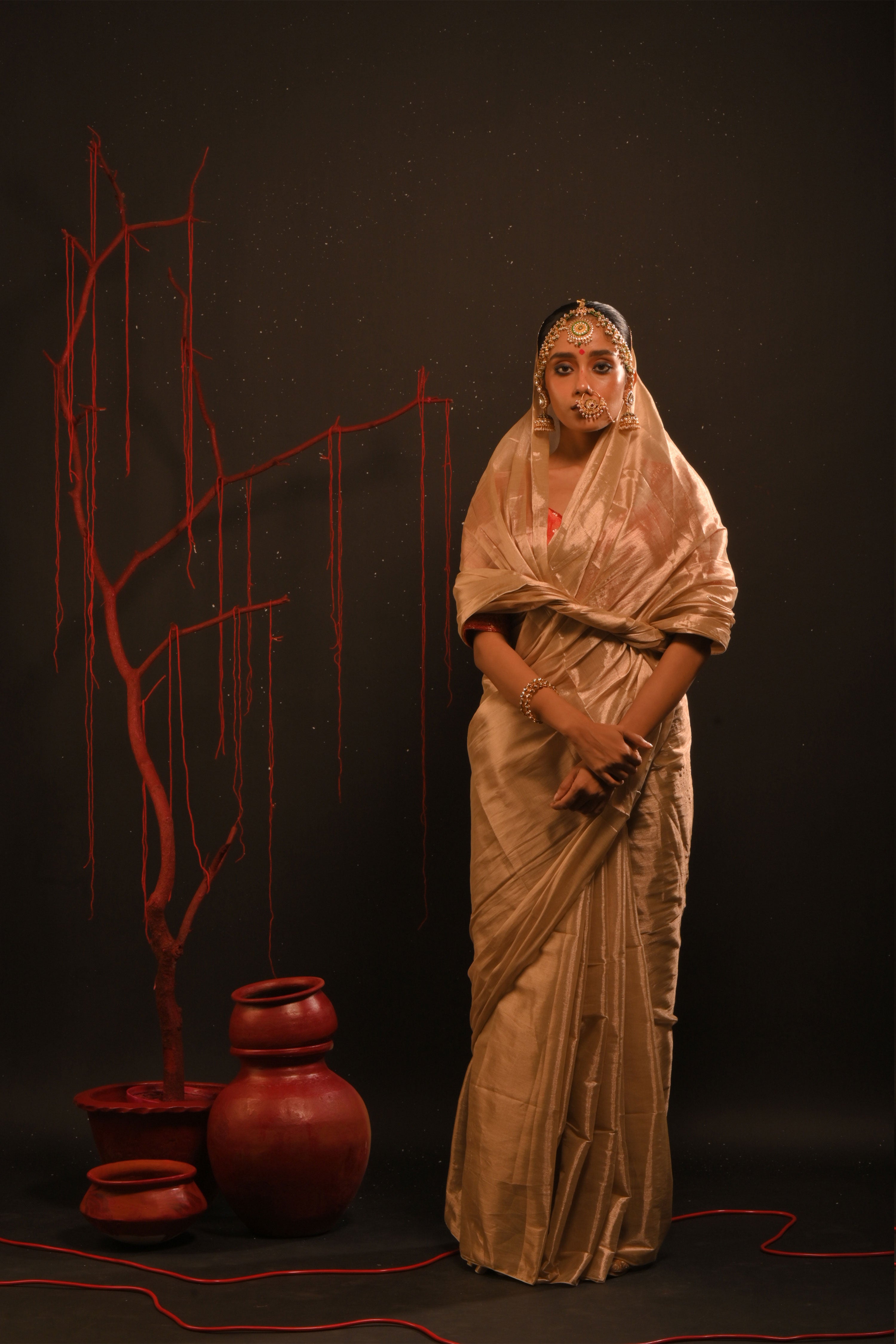 Devyani I Rose gold handwoven tissue saree