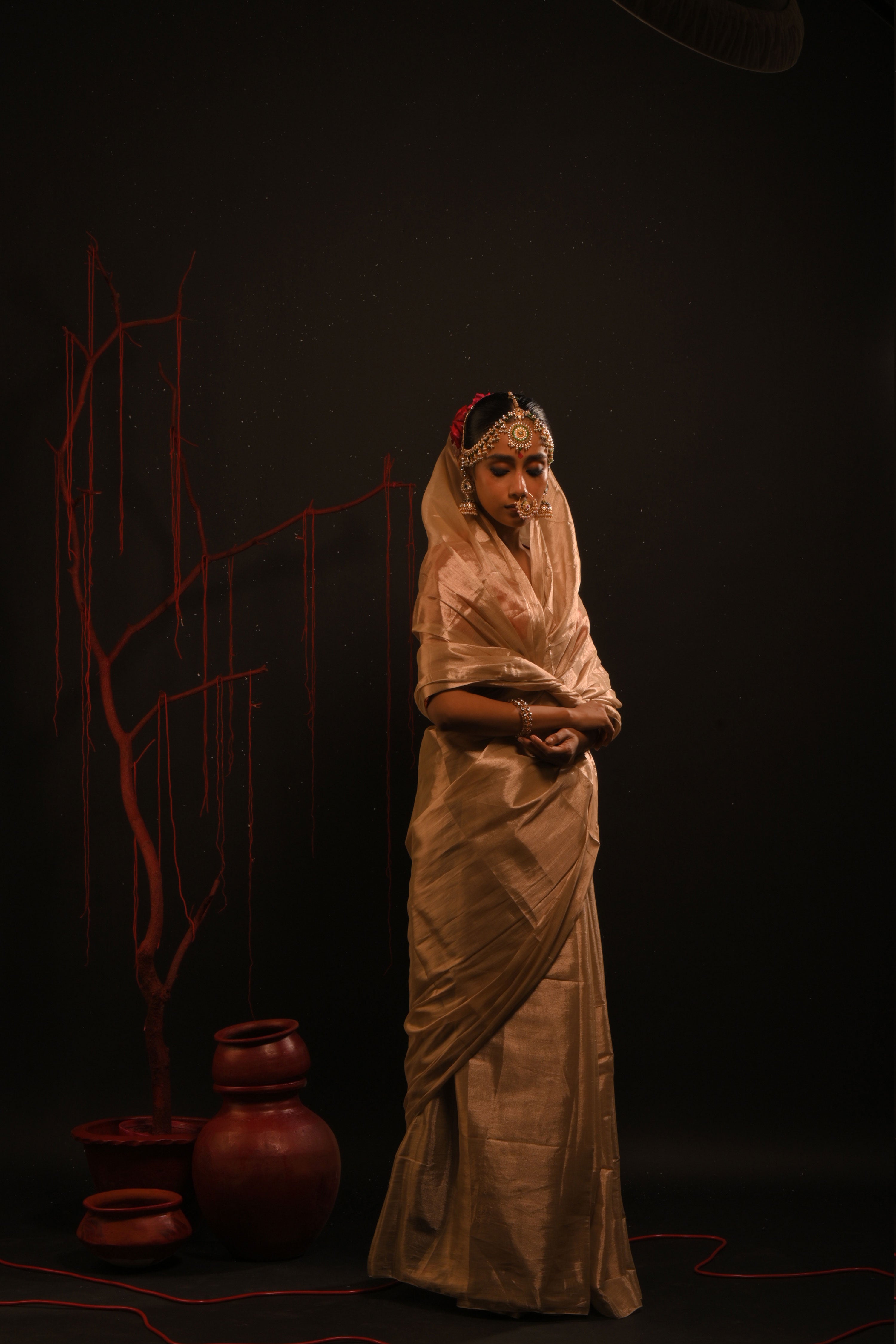 Devyani I Rose gold handwoven tissue saree