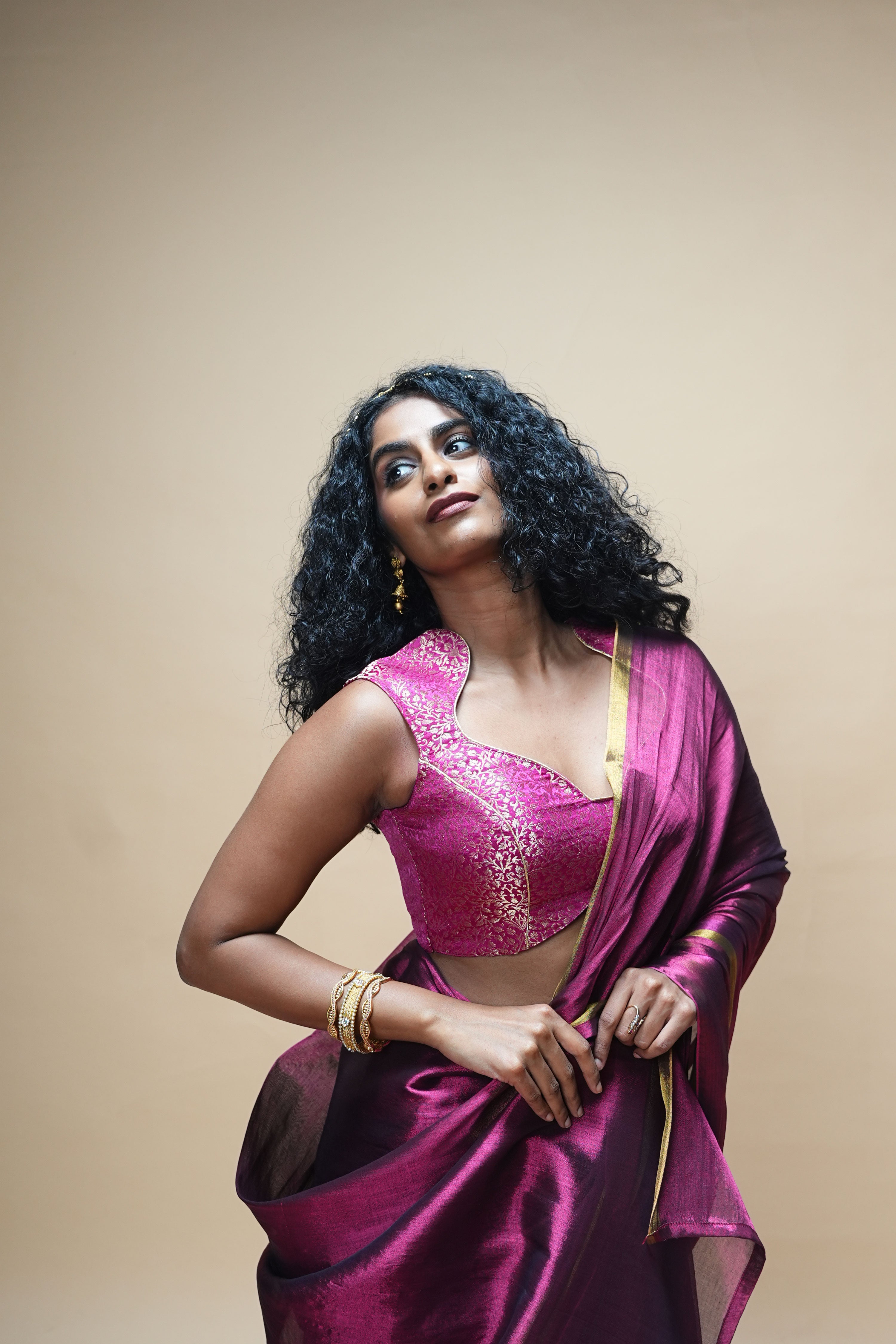 Vedika I Purple brocade silk sleeveless blouse with sweetheart neckline