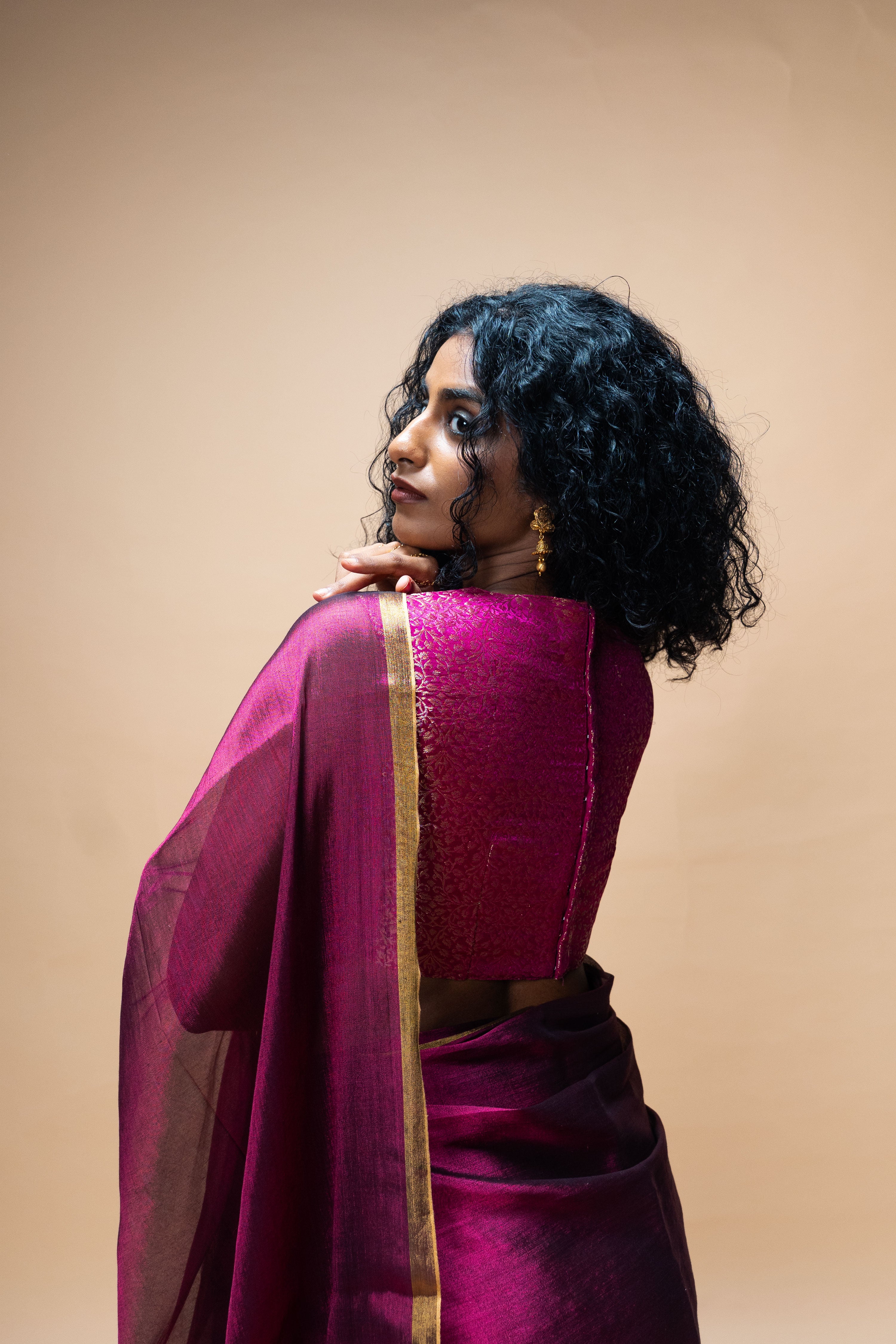 Vedika I Purple brocade silk sleeveless blouse with sweetheart neckline