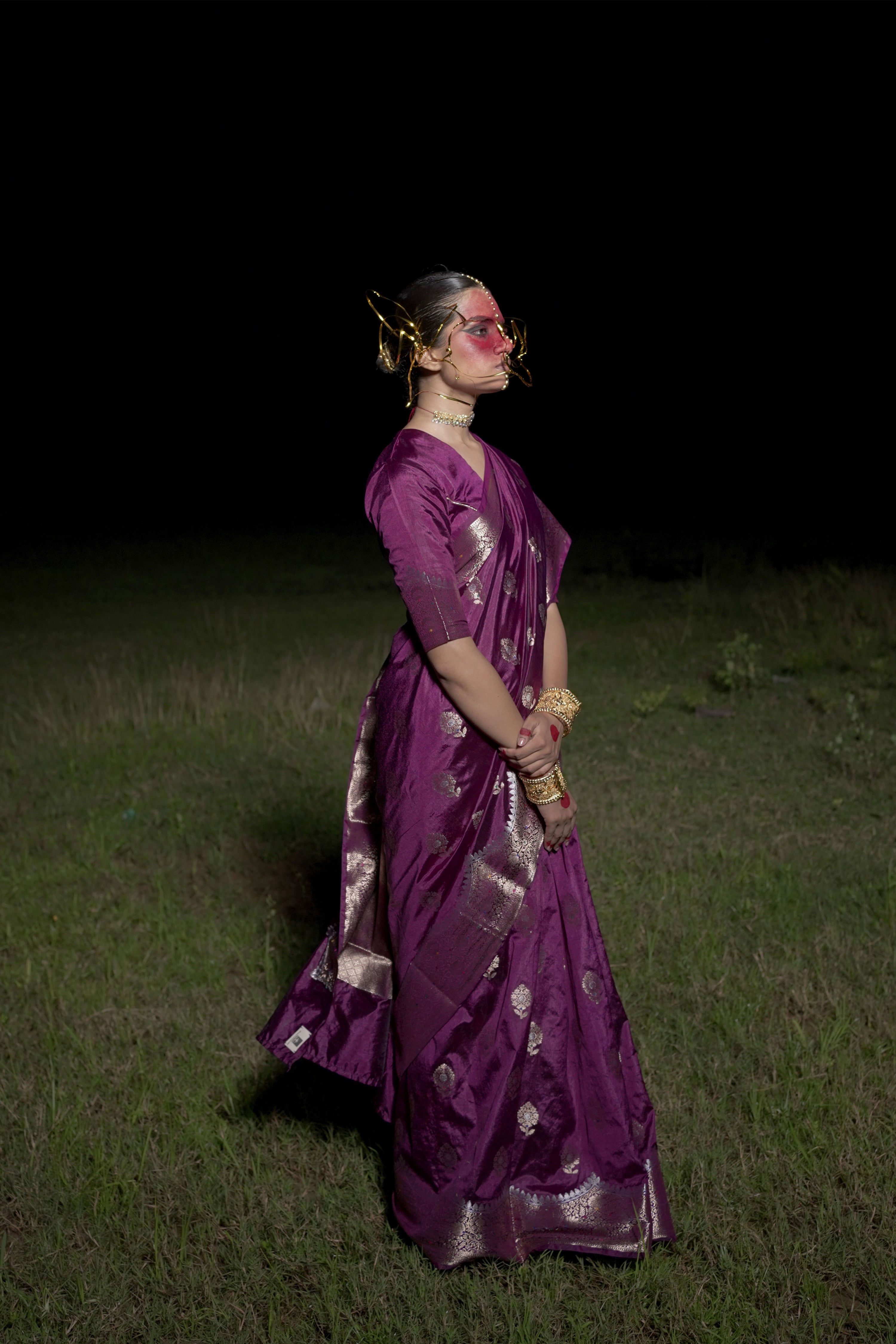Chitrarupa I Purple Handwoven Katan Banarasi Saree with Floral Jaal Zari Border and Butis