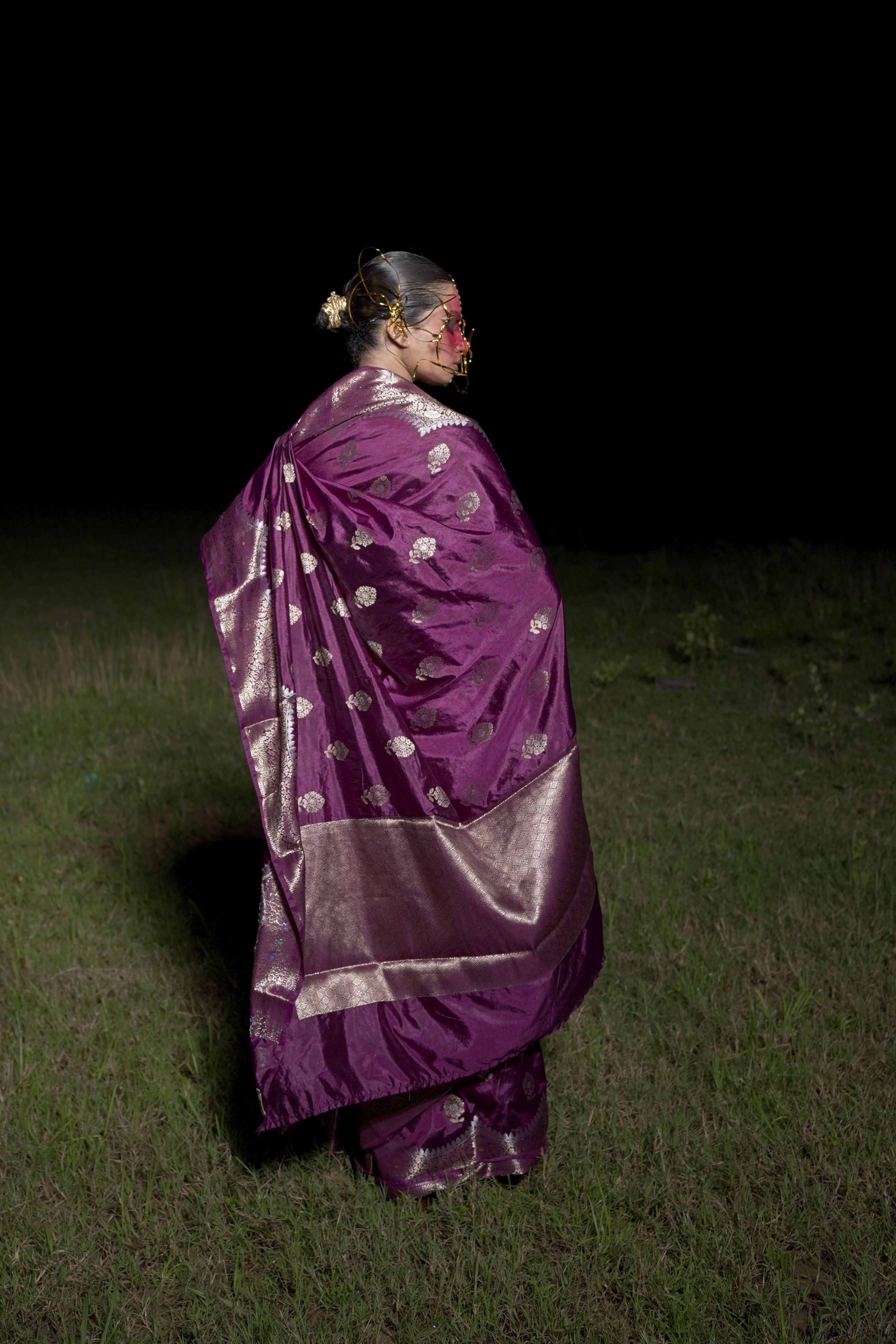Chitrarupa I Purple Handwoven Katan Banarasi Saree with Floral Jaal Zari Border and Butis