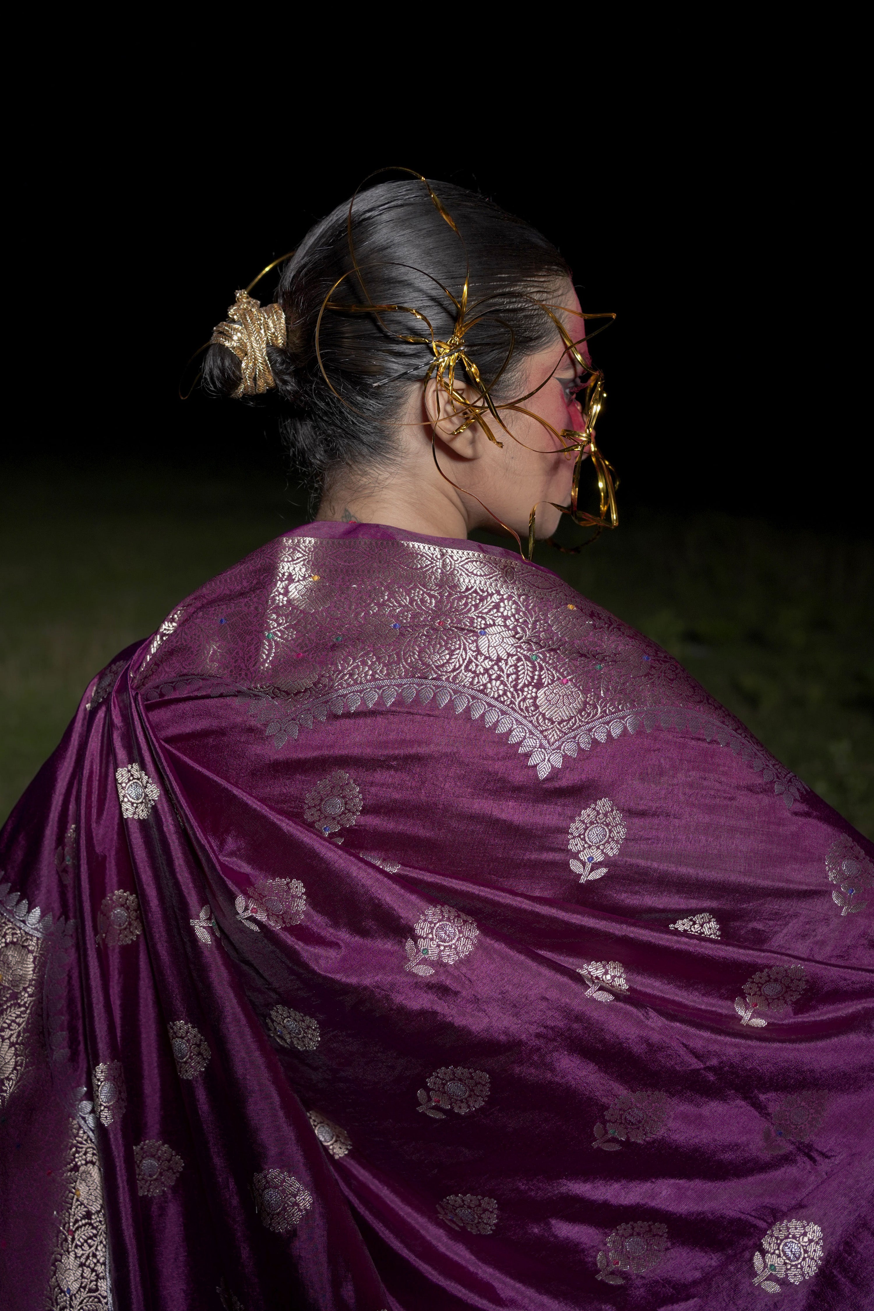 Chitrarupa I Purple Handwoven Katan Banarasi Saree with Floral Jaal Zari Border and Butis