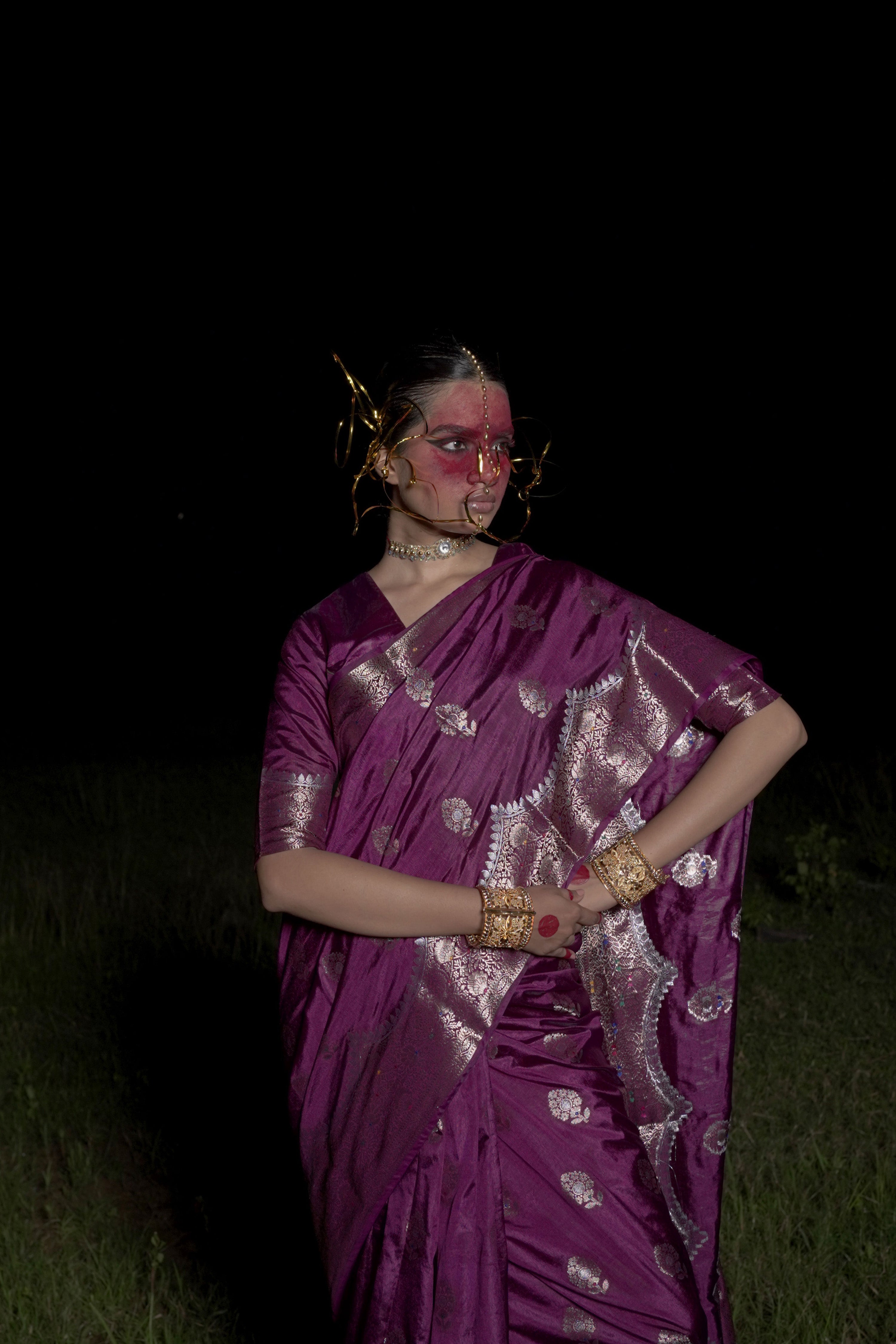 Chitrarupa I Purple Handwoven Katan Banarasi Saree with Floral Jaal Zari Border and Butis