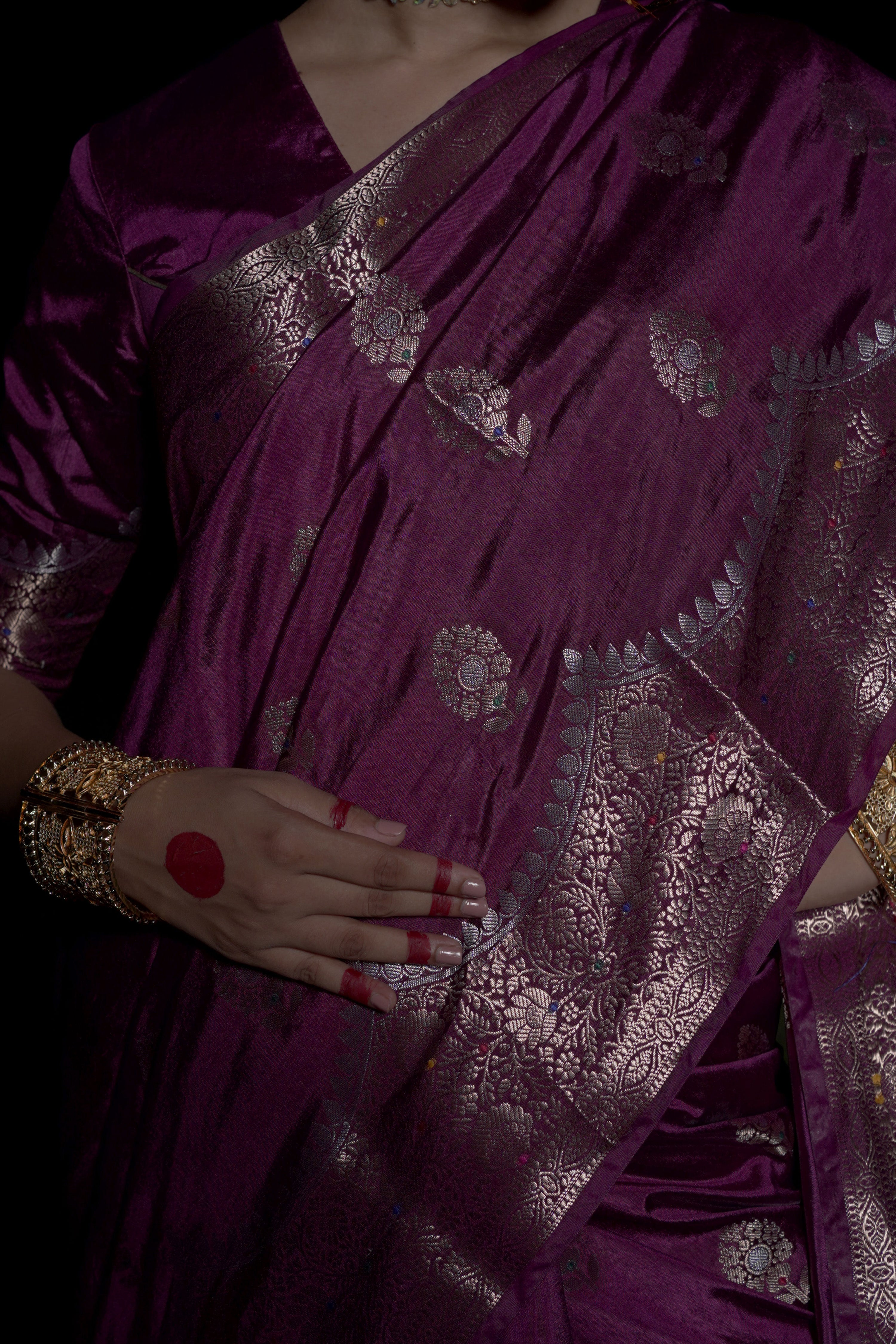 Chitrarupa I Purple Handwoven Katan Banarasi Saree with Floral Jaal Zari Border and Butis
