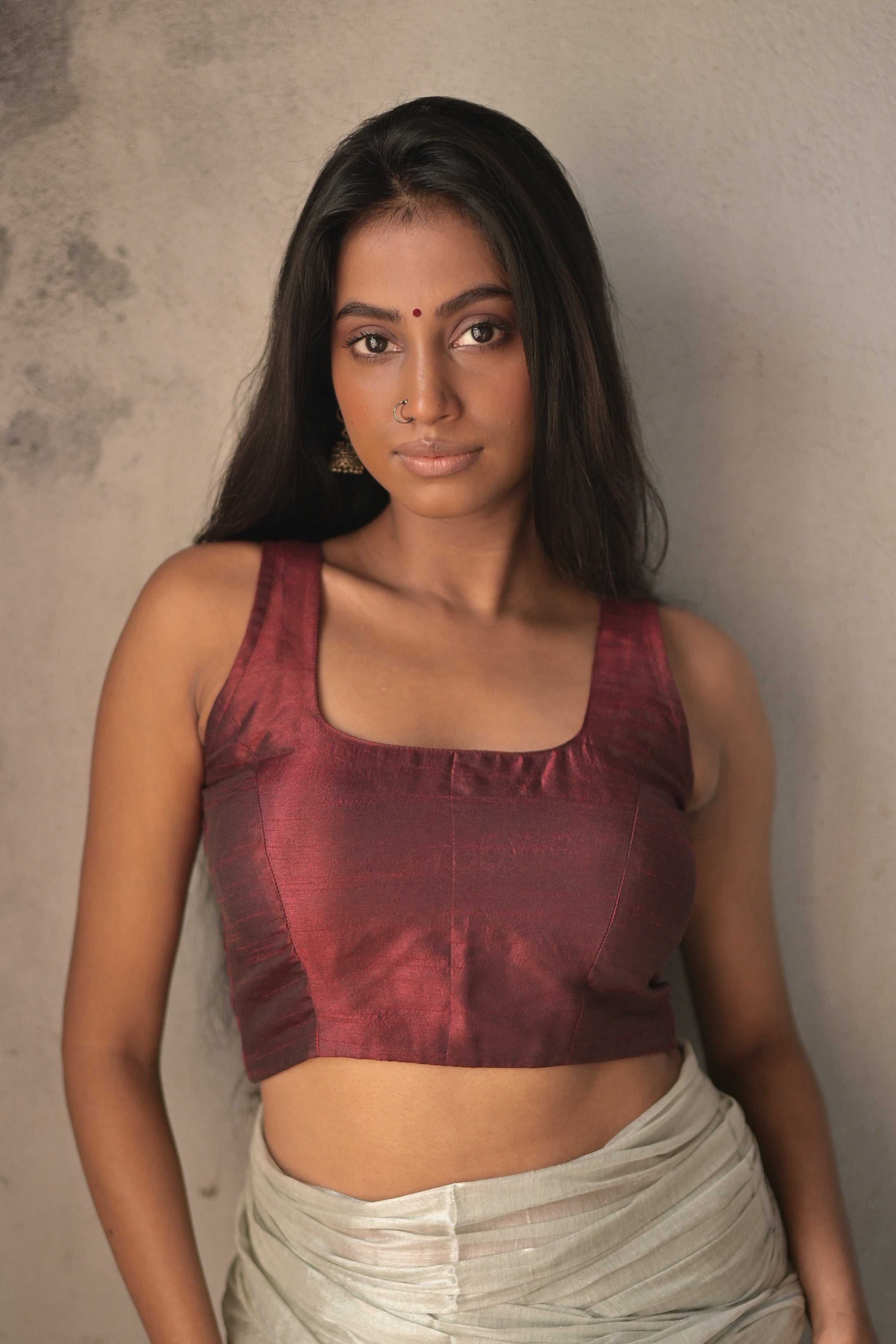 Aabha I Maroon Silk Sleeveless Blouse