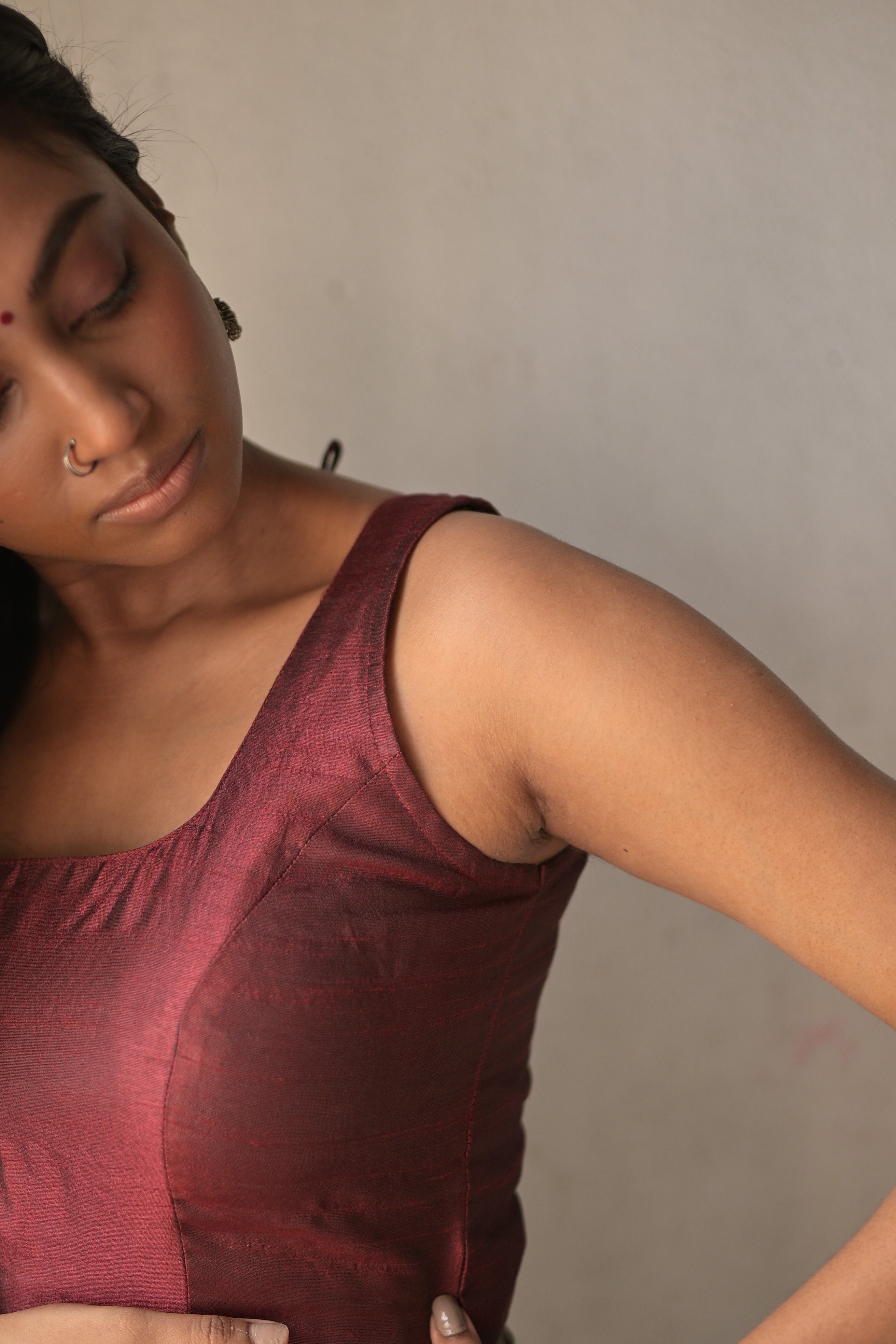 Aabha I Maroon Silk Sleeveless Blouse