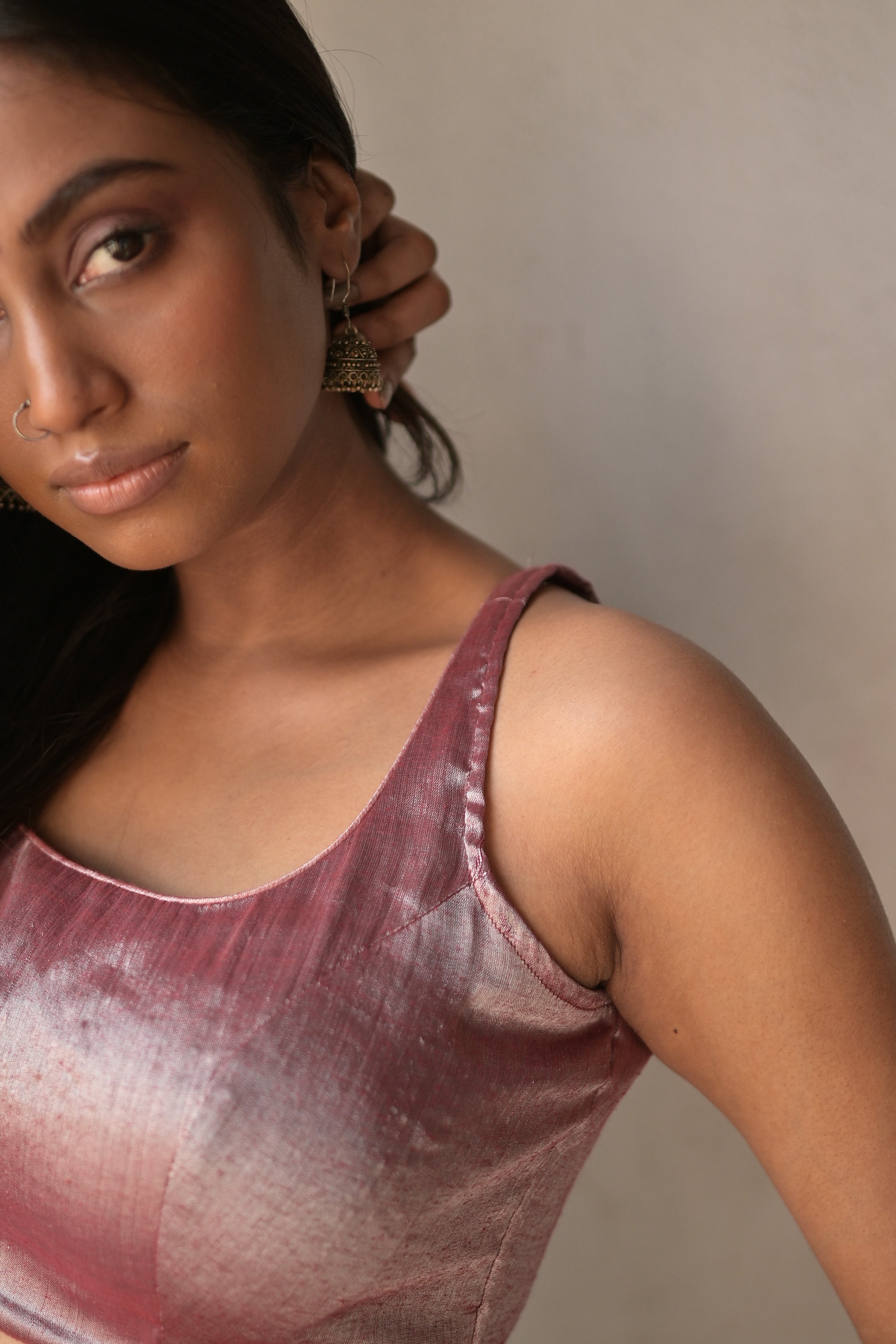 Kriti I Pastel Coffee Tissue Sleeveless Blouse