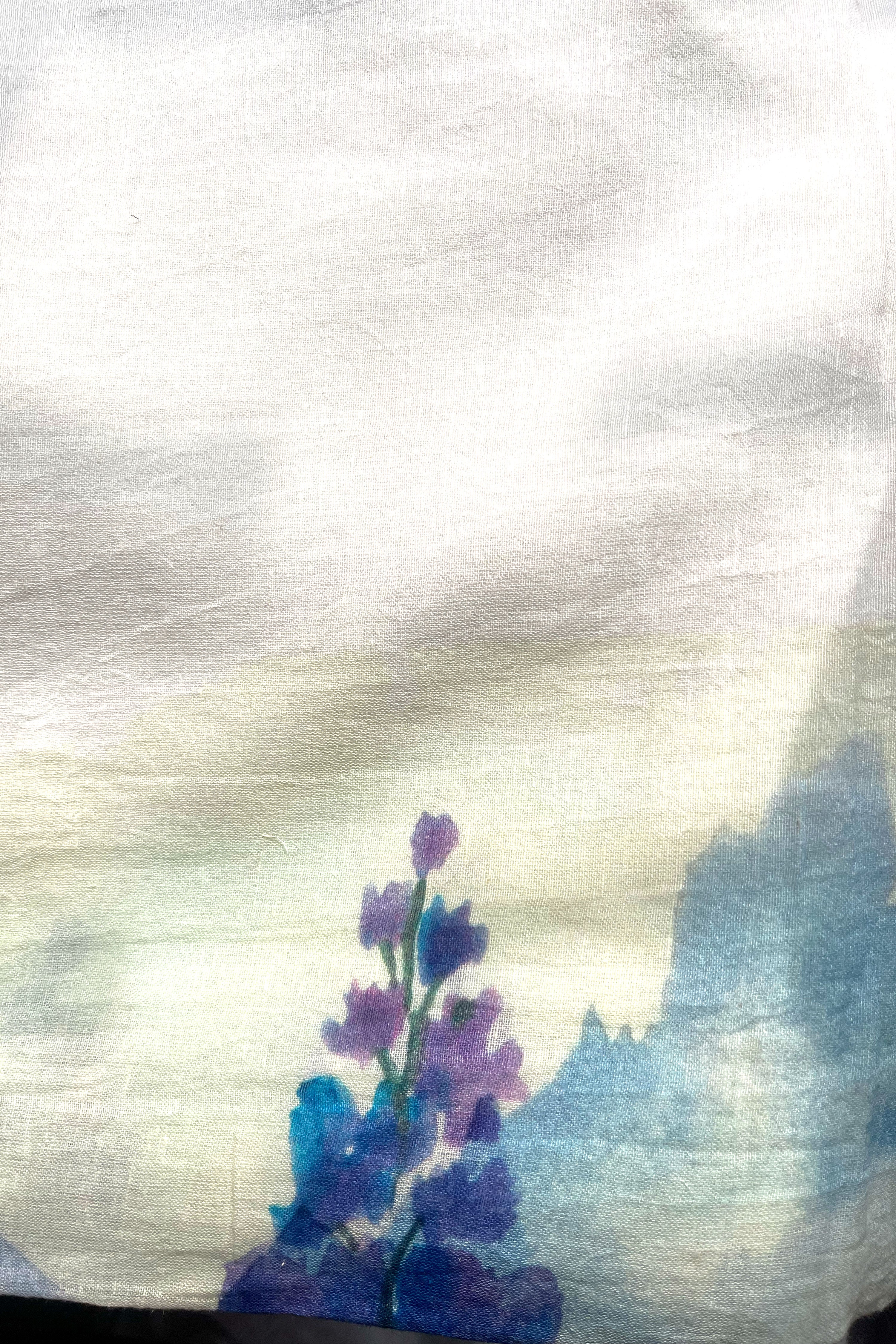 Neelkuranji TLR-332 I White handloom Linen Saree with Scenic Print with minimal Flaws