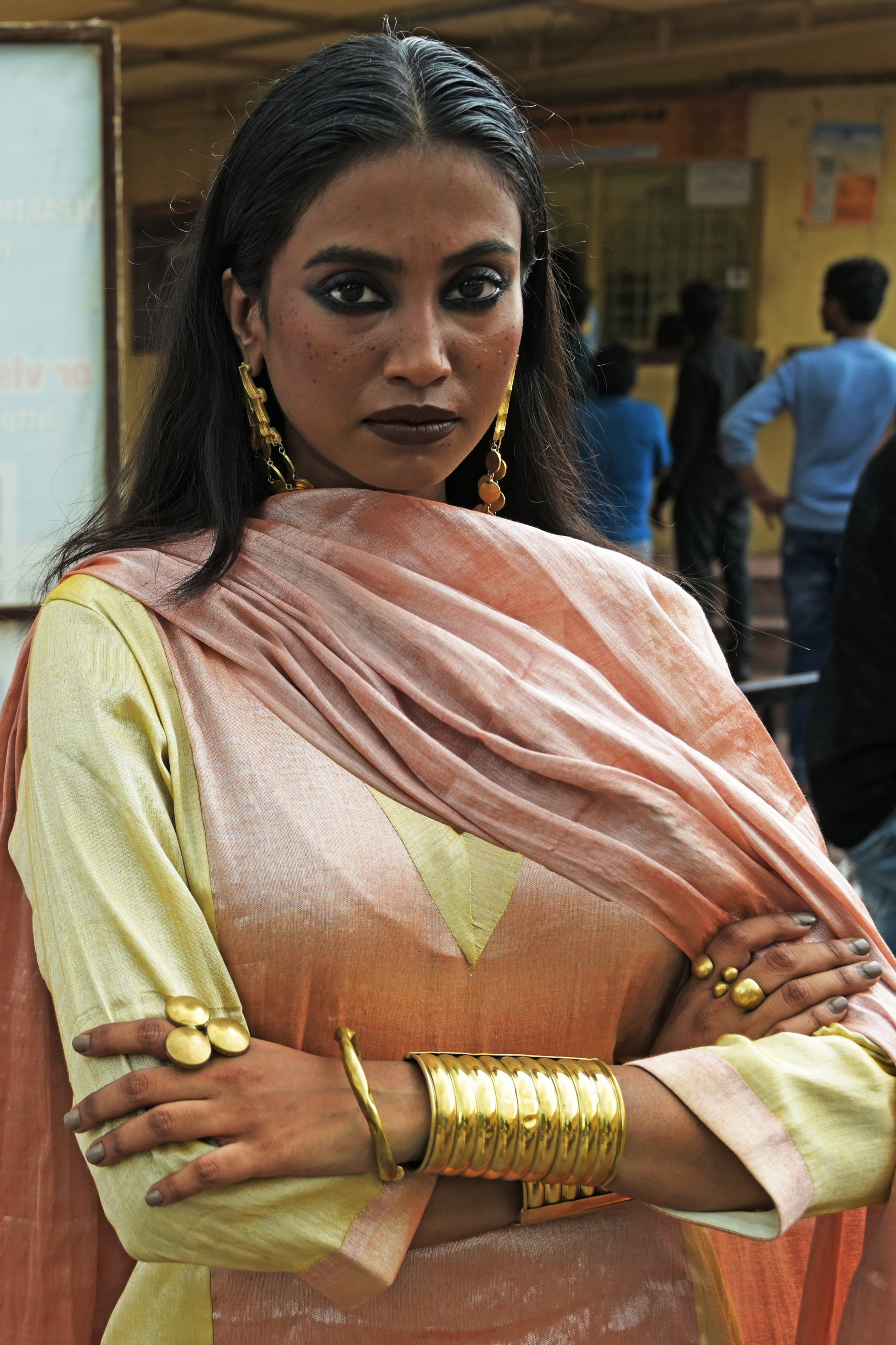 Amaraya I Neon orange and  neon yellow double colour Handloom Tissue Kurti pant set with Dupatta