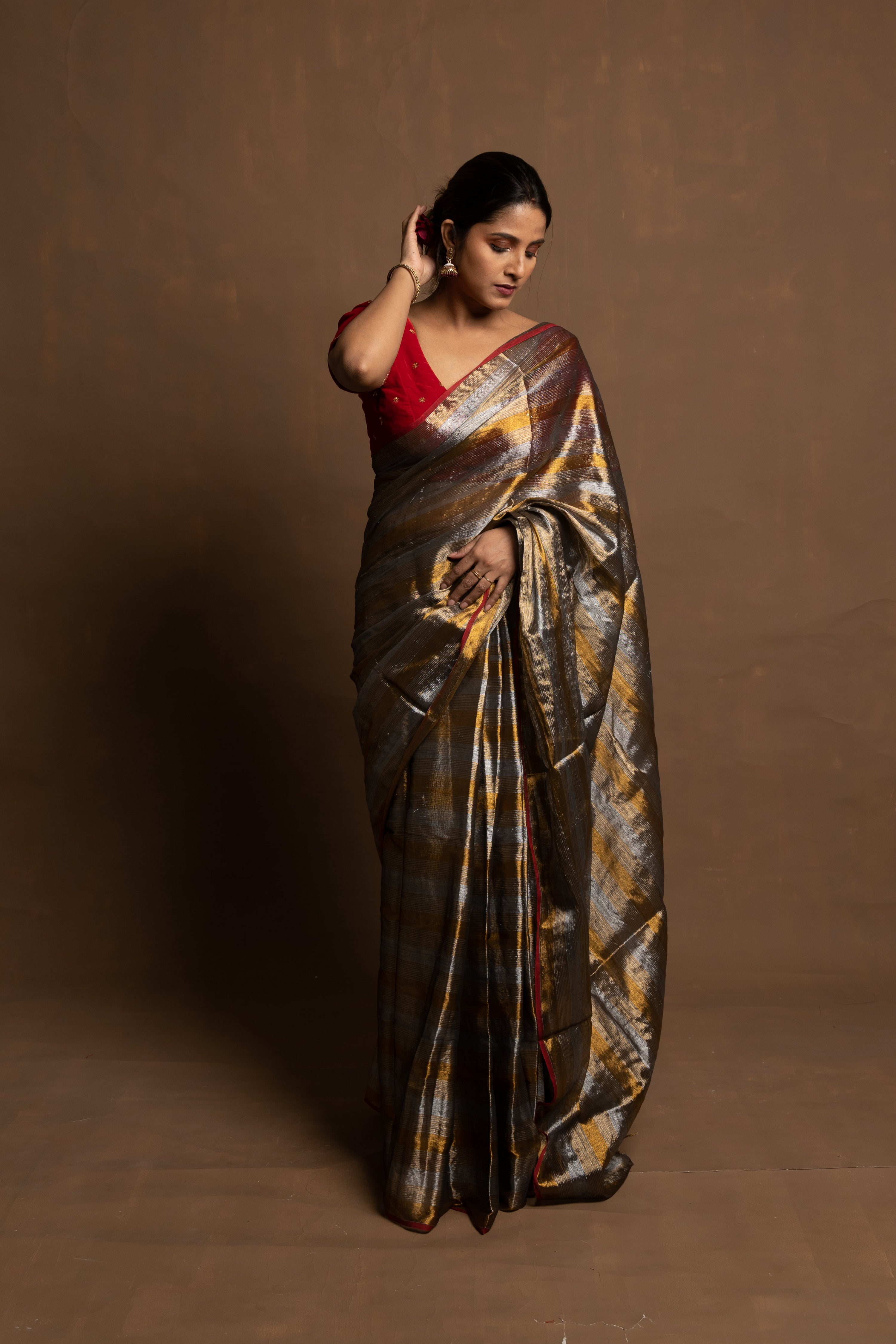 Gold Tiara I Multicolour Tissue Saree