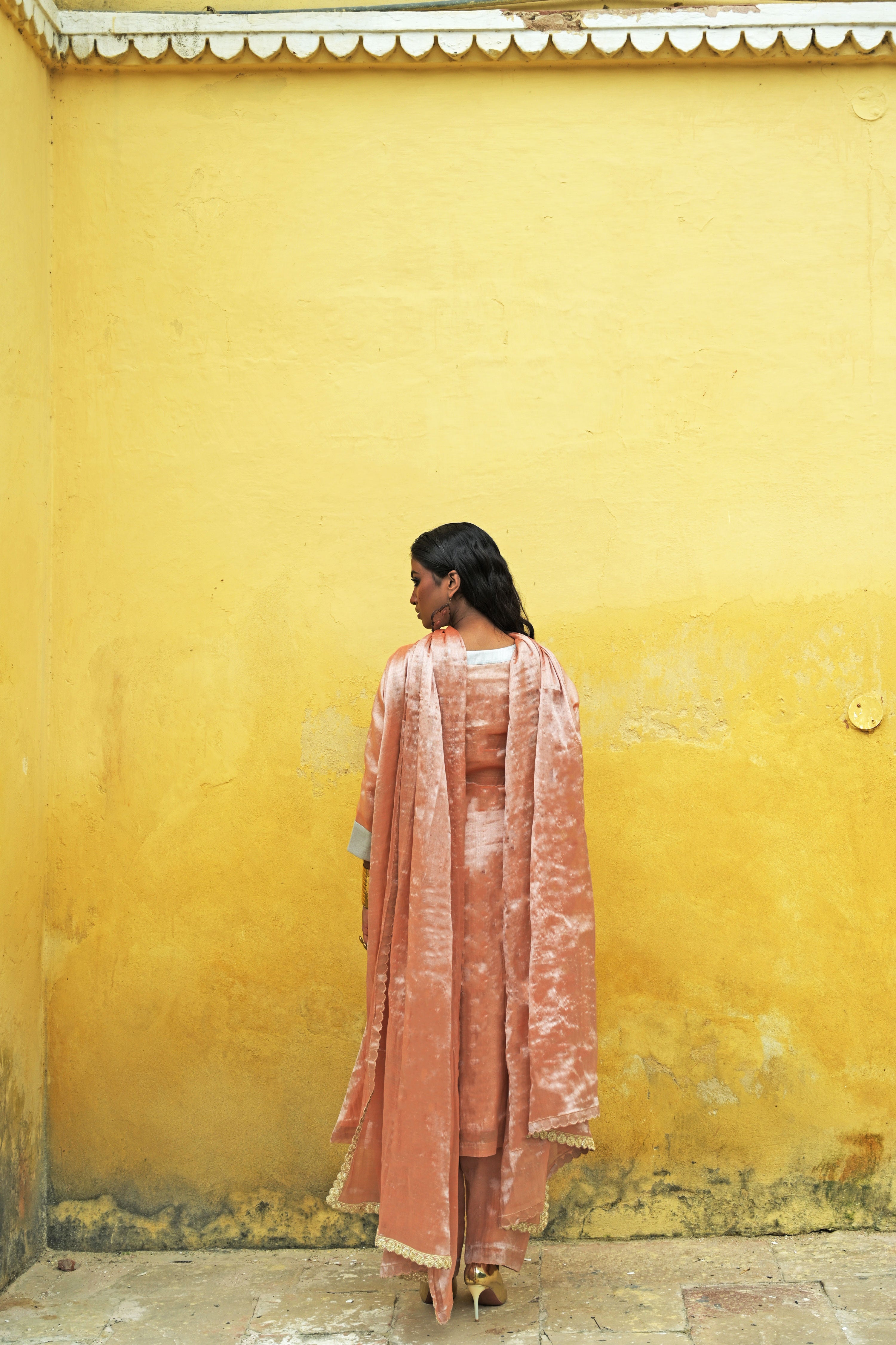 Anantya I Neon orange Handloom Tissue Kurta Pant Set with Dupatta
