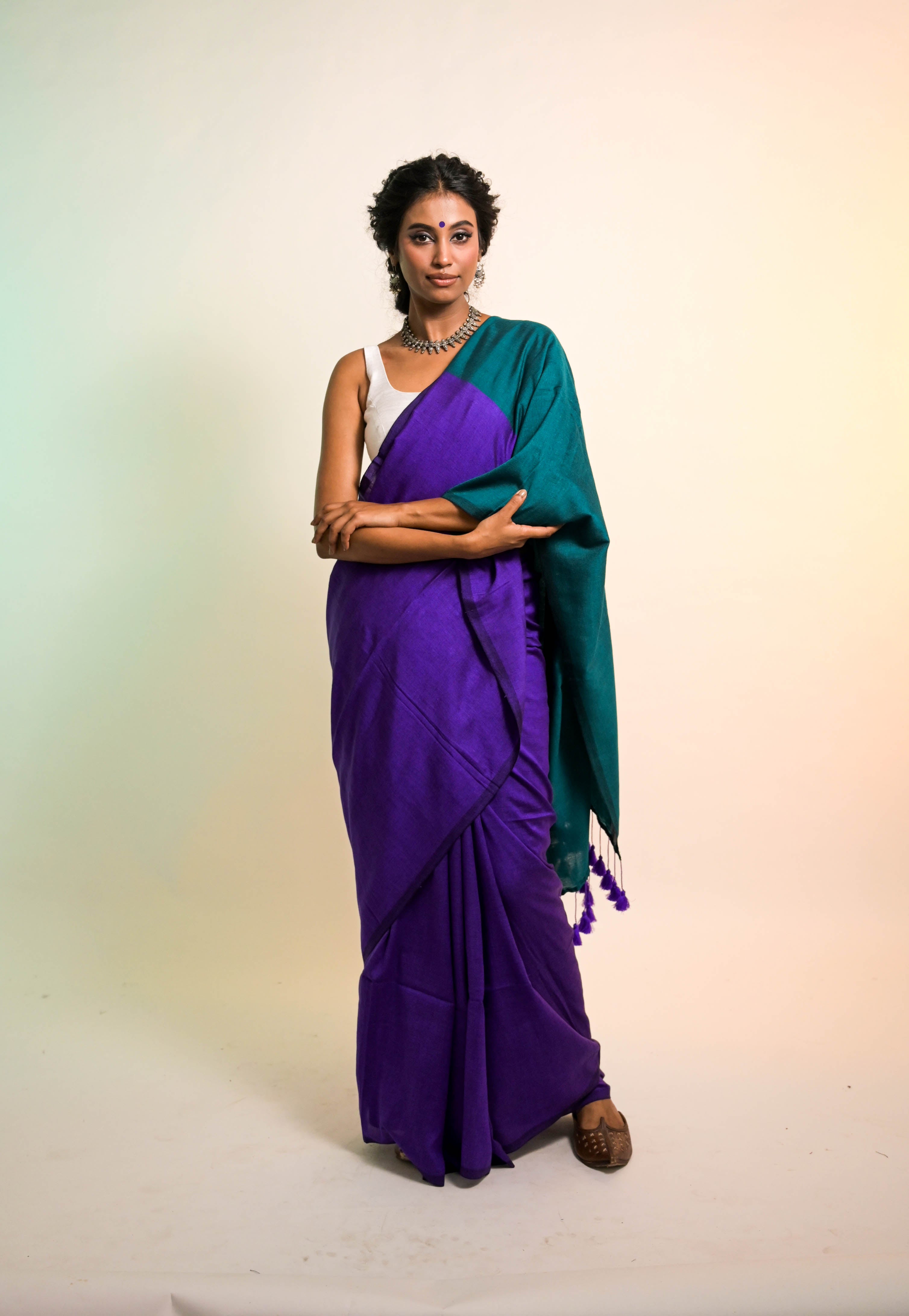 Hawa Hawai I Purple Handloom Cotton Acrylic Saree