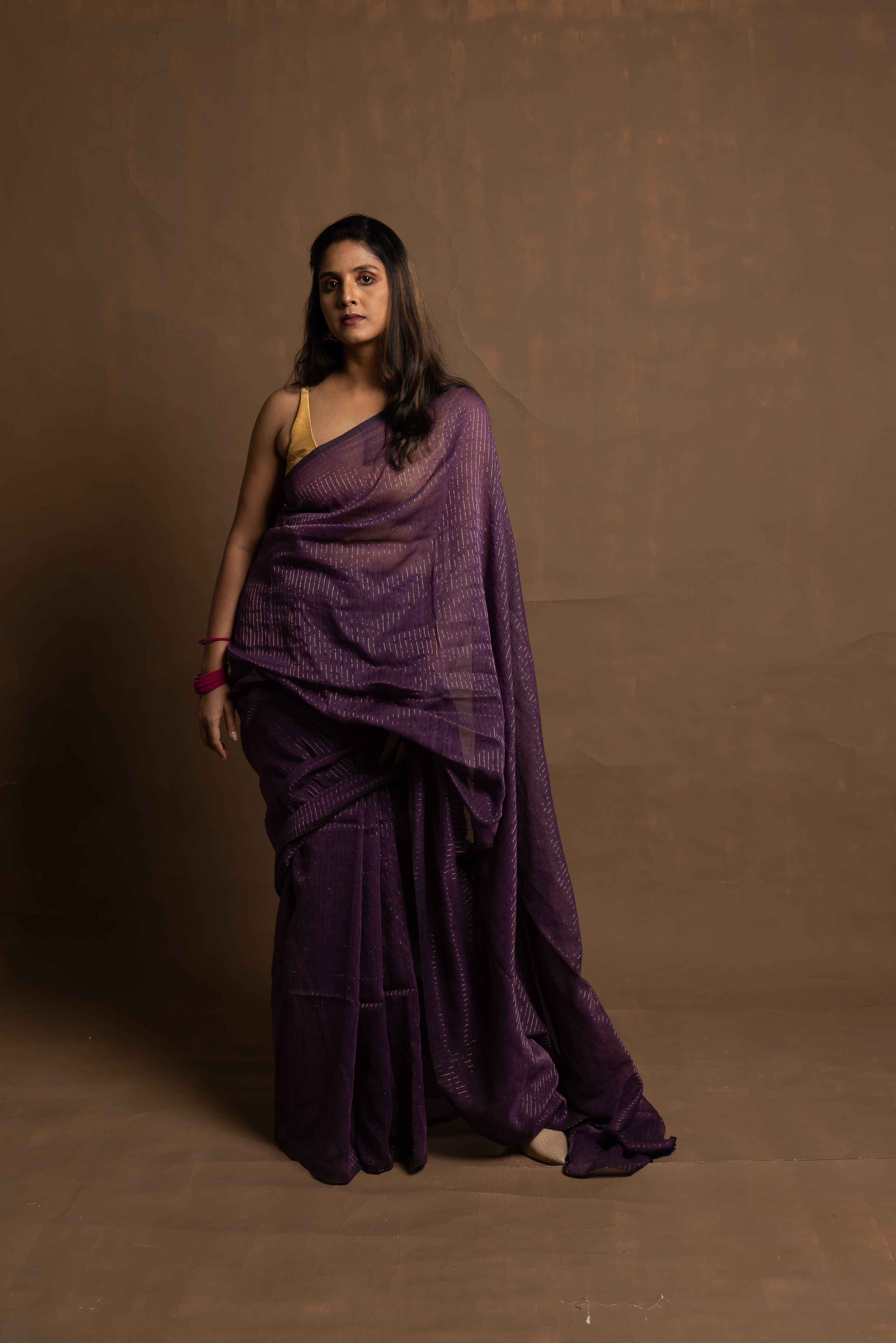 Purple Story | Purple Handloom Cotton Saree With Zari Stripes