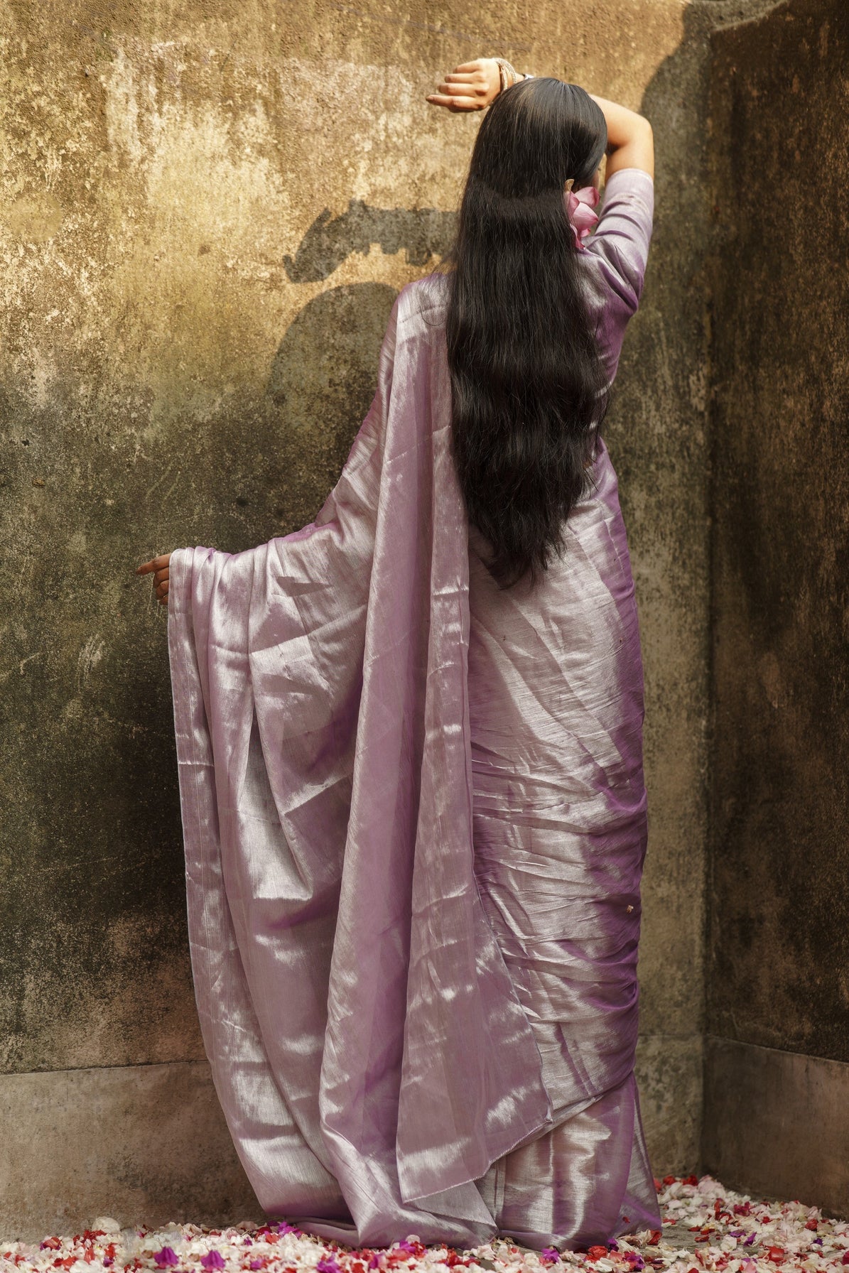 Lilac Lilly I  Pastel Purple Handloom Tissue Saree