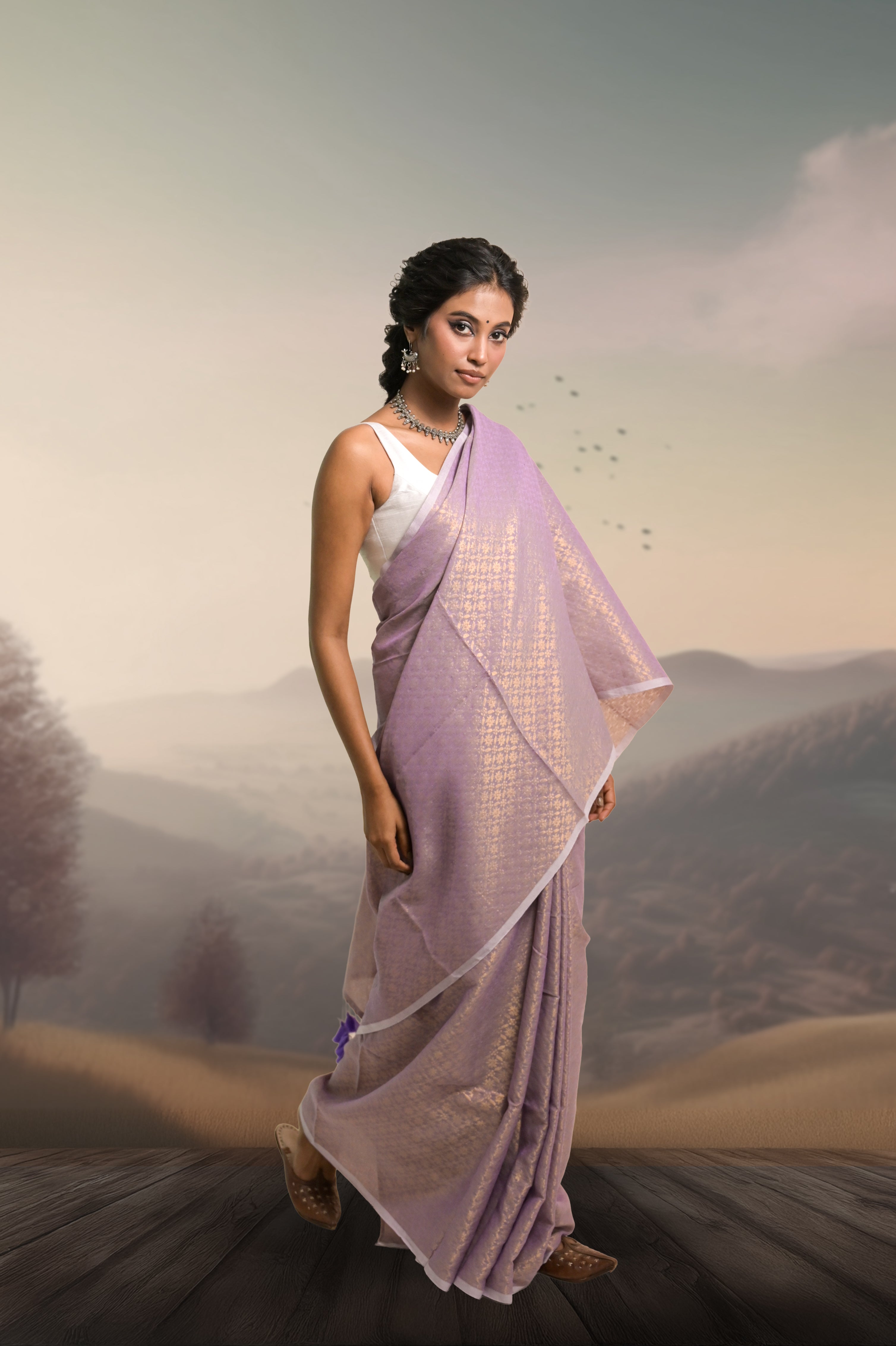 lavender-coloured -brocade Saree