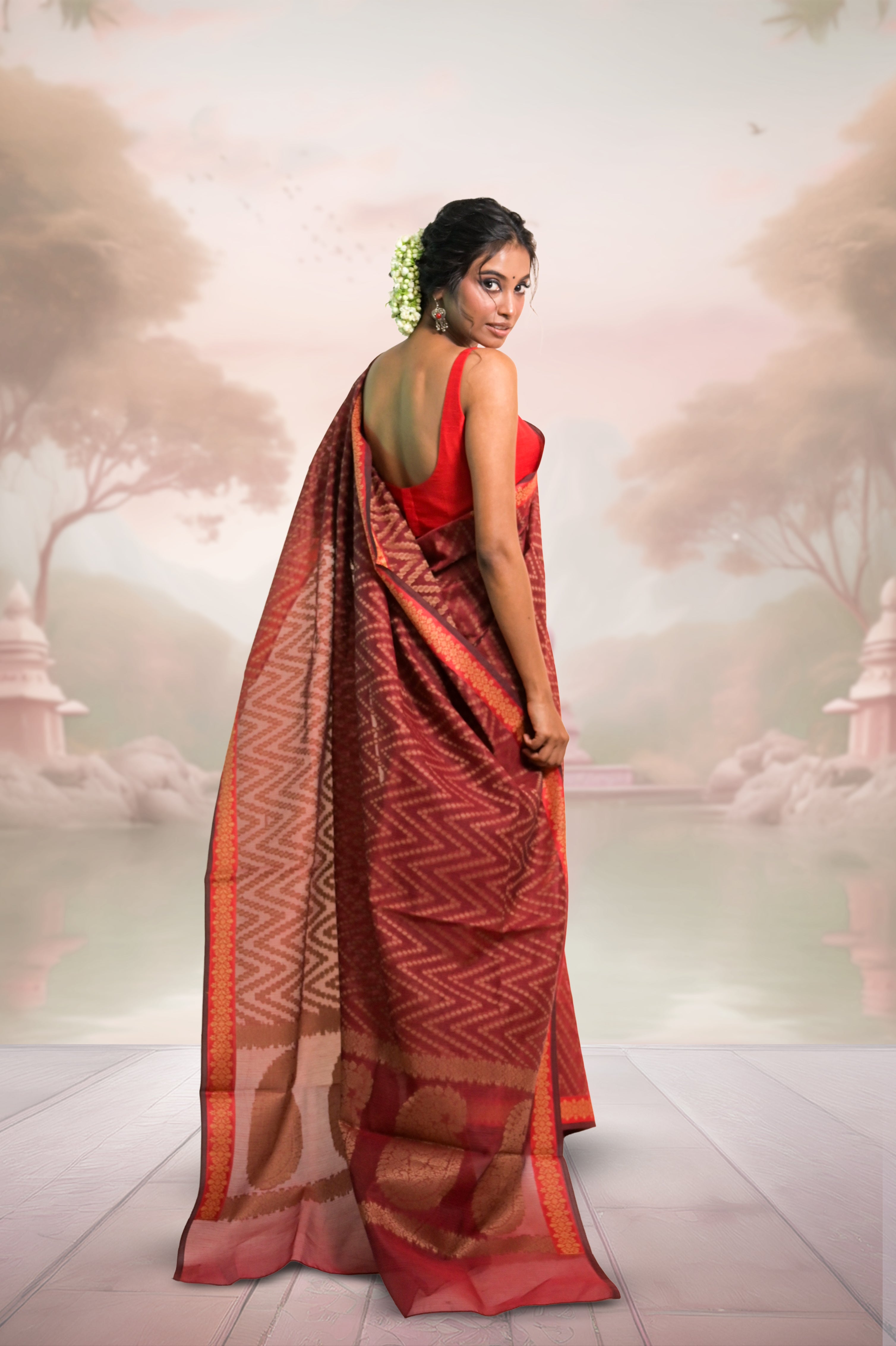 maroon-coloured-cotton-banarasi-saree